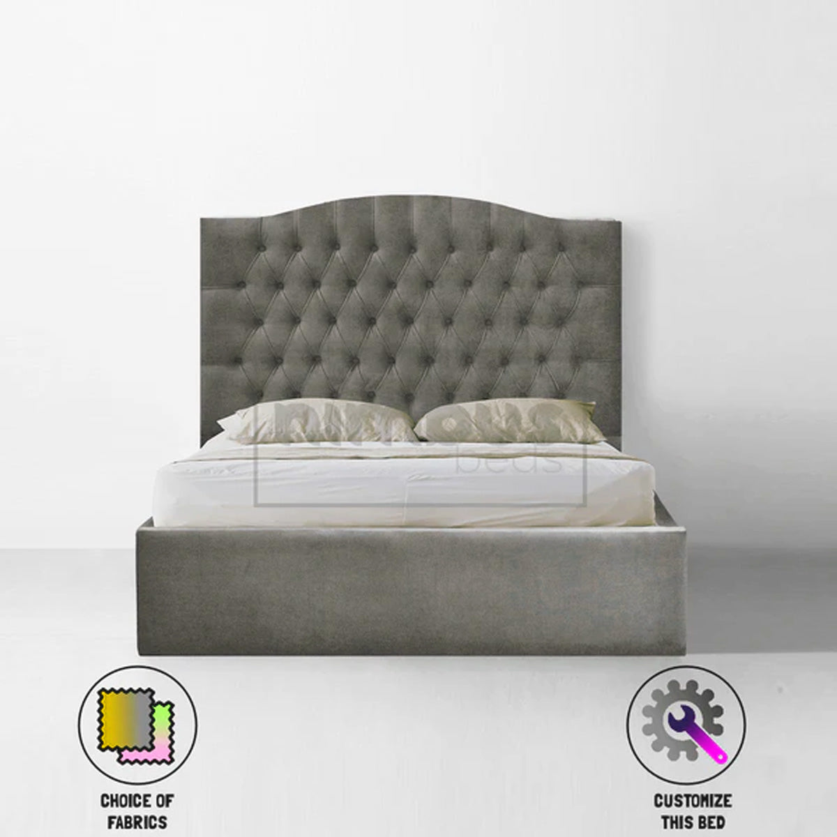 Chesterfield Curve Bed Frame - Queen Size Upholstered Platform Bed with Button Tufting & Wooden Slats - Elegant Bedroom Furniture for Modern & Classic Home Decor