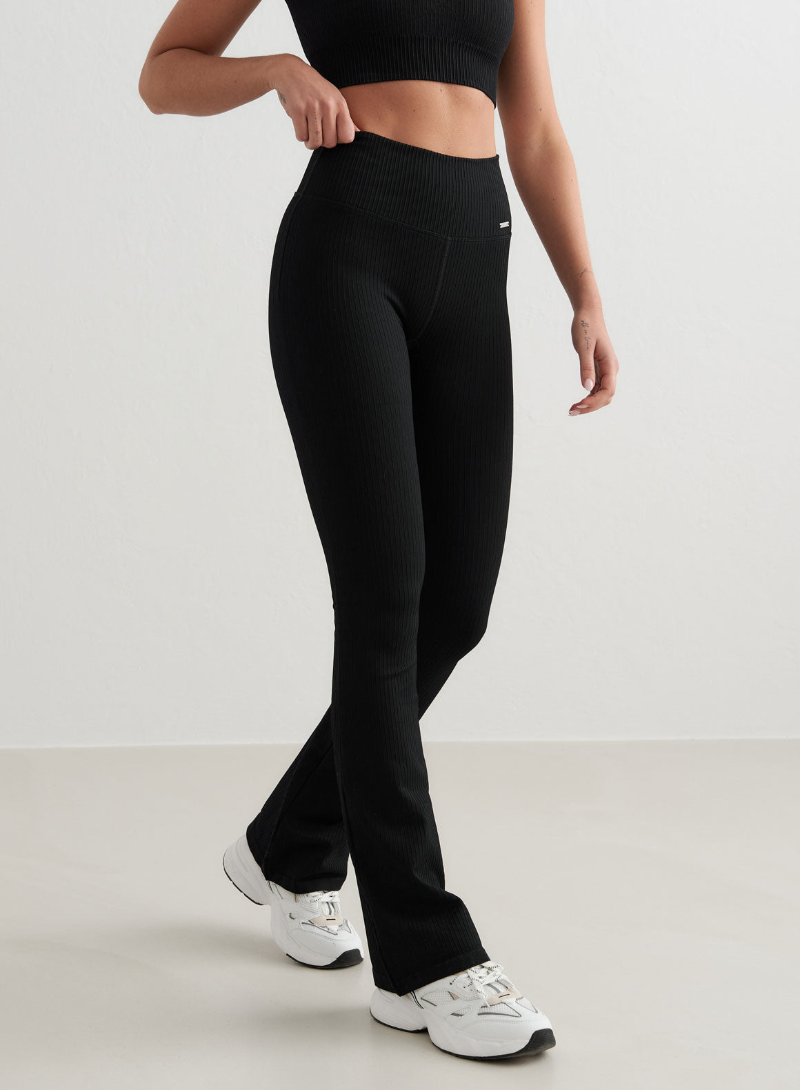 Black Ribbed Seamless Flare Leggings for Women - High Waisted Yoga Pants with Tummy Control - Perfect for Workout, Running, Lounge & Everyday Wear