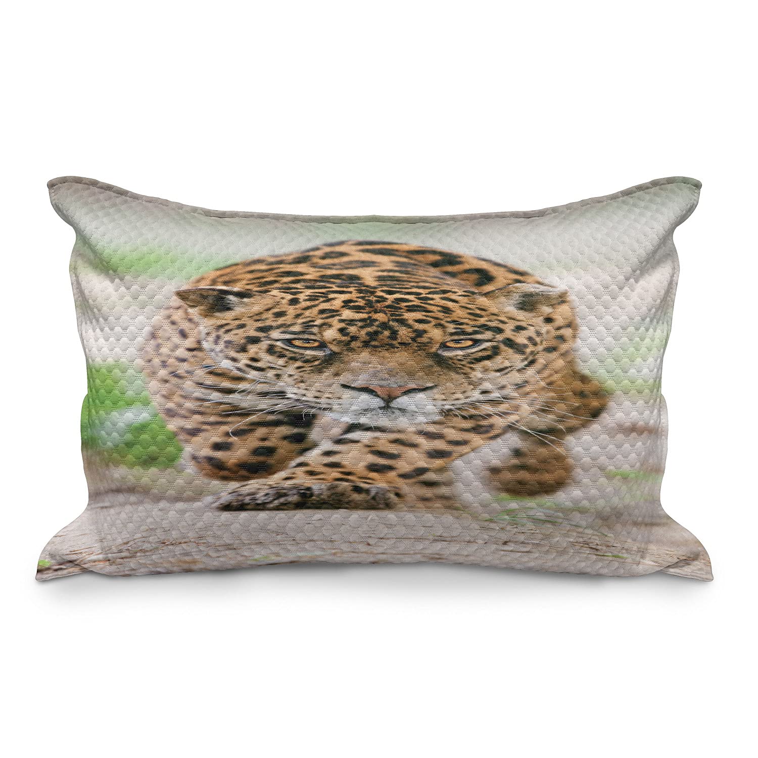 Ambesonne Leopard Quilted Pillow Cover - King Size 30x20 Inches, Yellow Beige Jungle Wildlife Design for Bedroom Decor, African Safari Theme Home Accent | Perfect for Sofa, Living Room & Bed