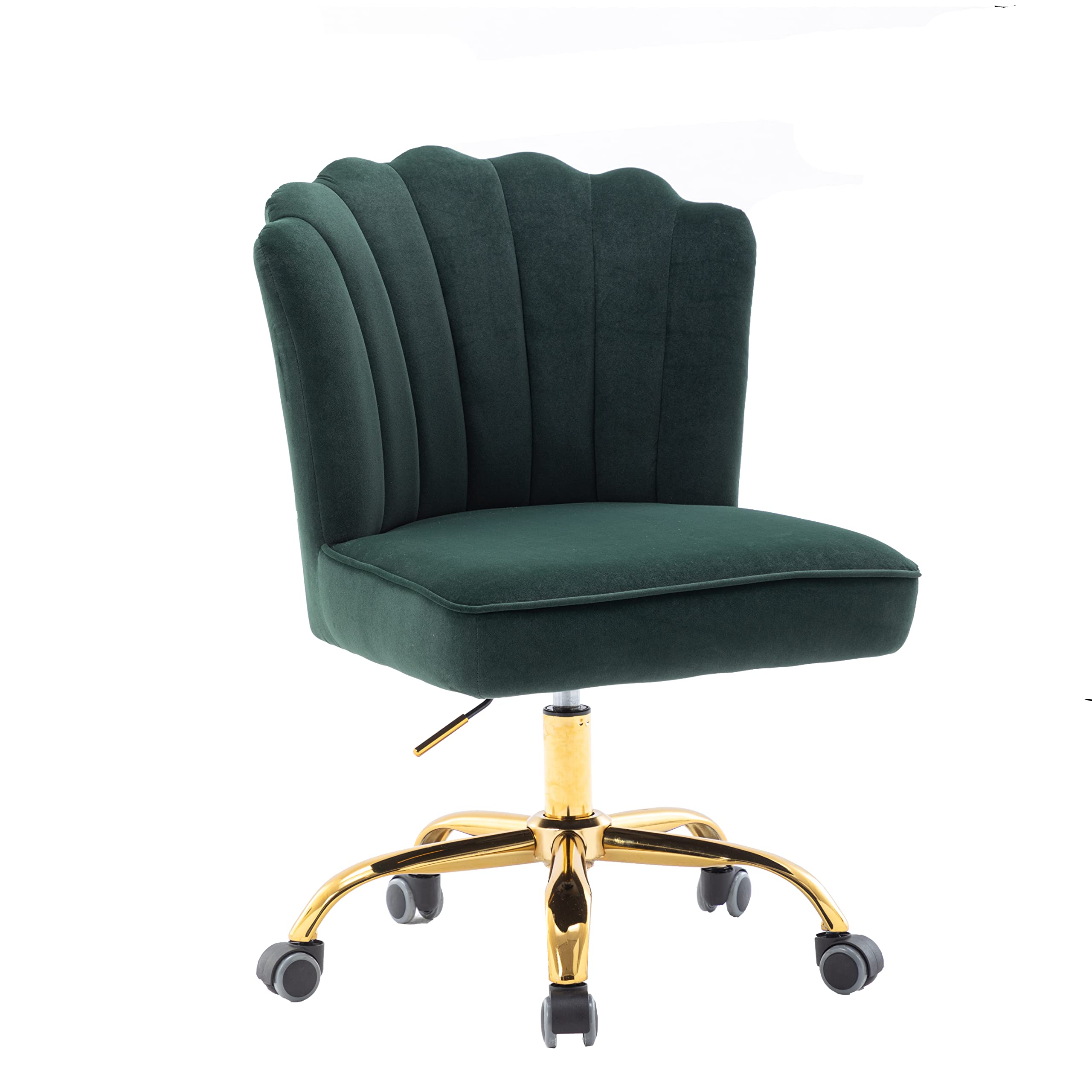 ZOBIDO Ergonomic Home Office Chair with Wheels - Adjustable Swivel Velvet Upholstered Task Chair, Modern Seashell Back Design for Women & Kids - Perfect for Living Room, Bedroom & Workspace (Dark Green) | Comfortable Study & Gaming Chair for Home Office & Dorm Room
