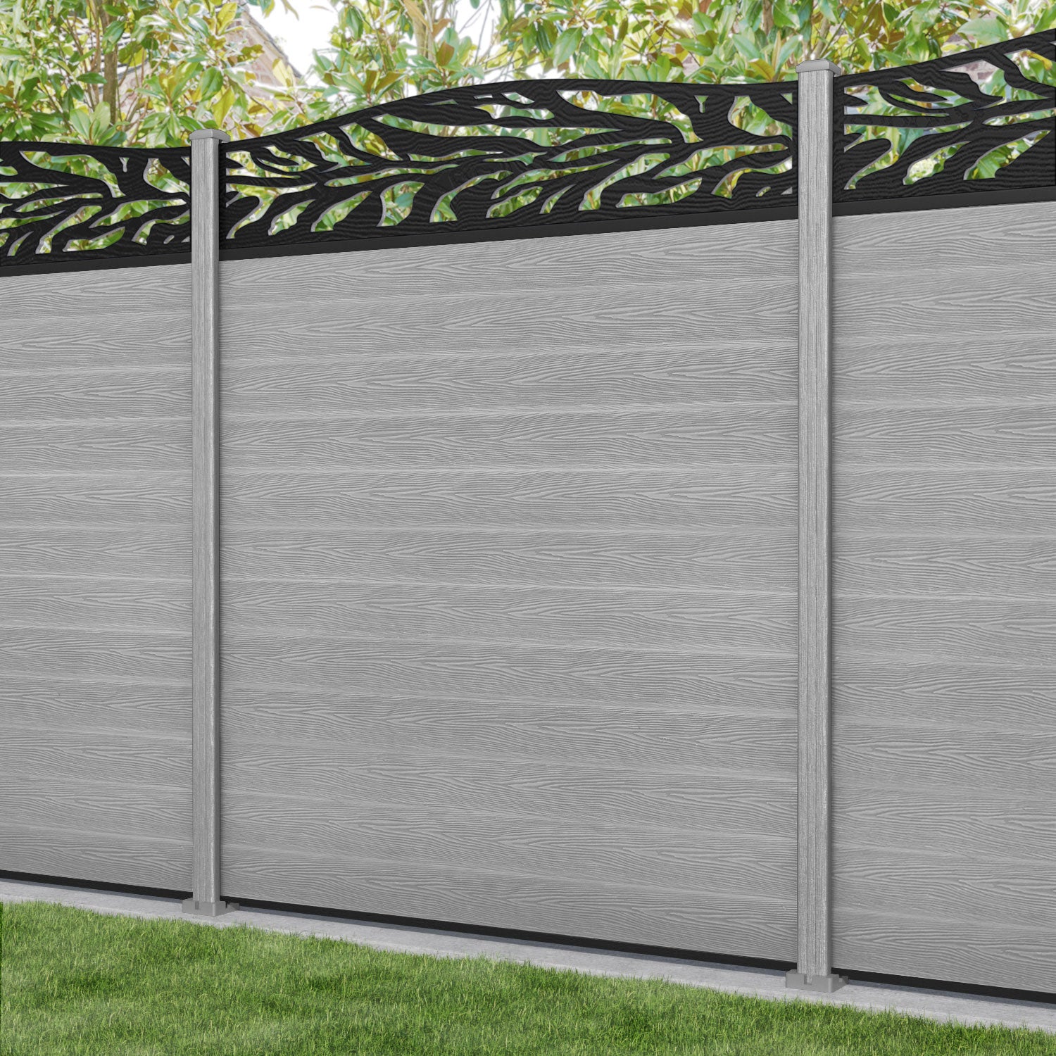 Classic Malawi Curved Top Fence Panel - Light Grey Composite Wood Privacy Fence with Durable Composite Posts | Perfect for Backyard, Garden, and Property Boundary Security