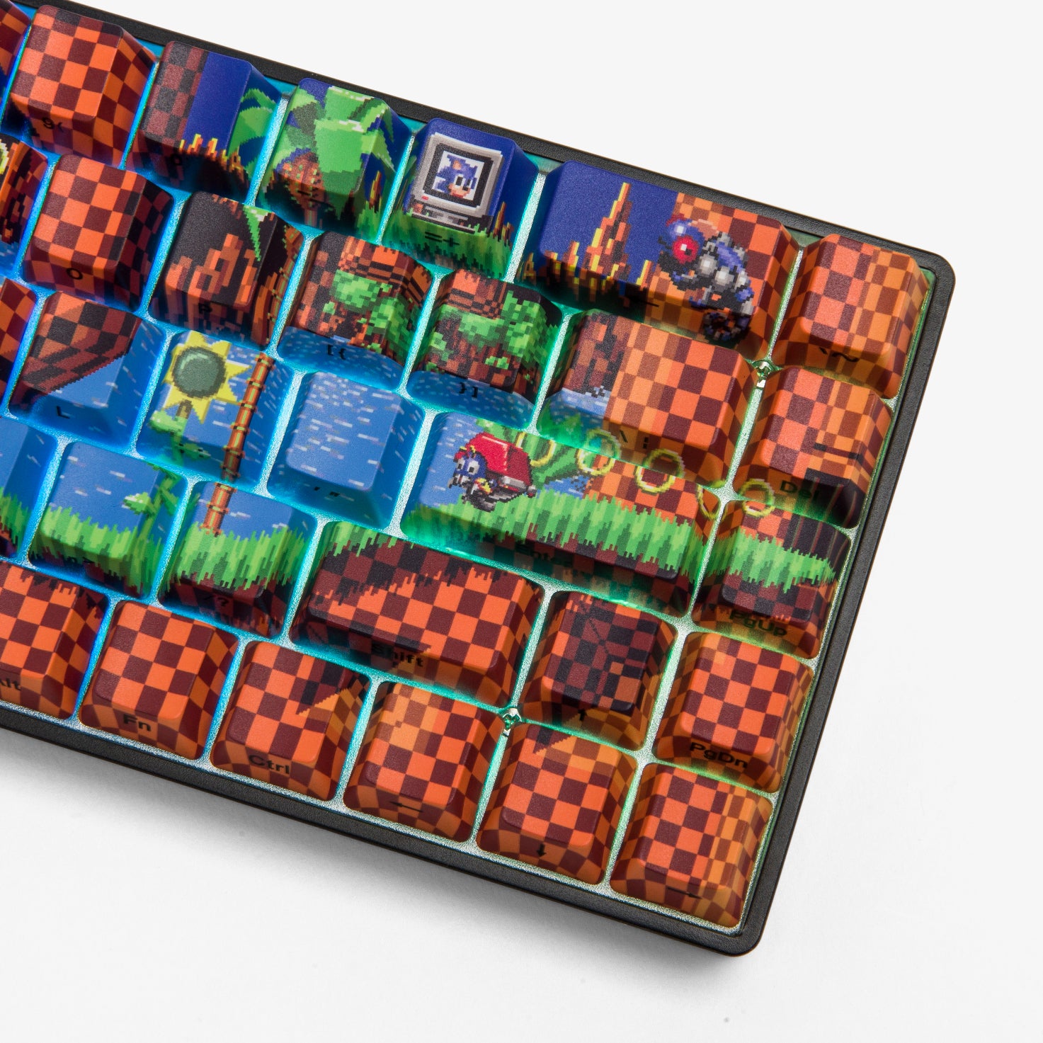 Sonic x Higround Green Hill Zone 68 Keycap Set for 65% Mechanical Keyboards - Gaming & Typing Custom Keycaps for PC Enthusiasts