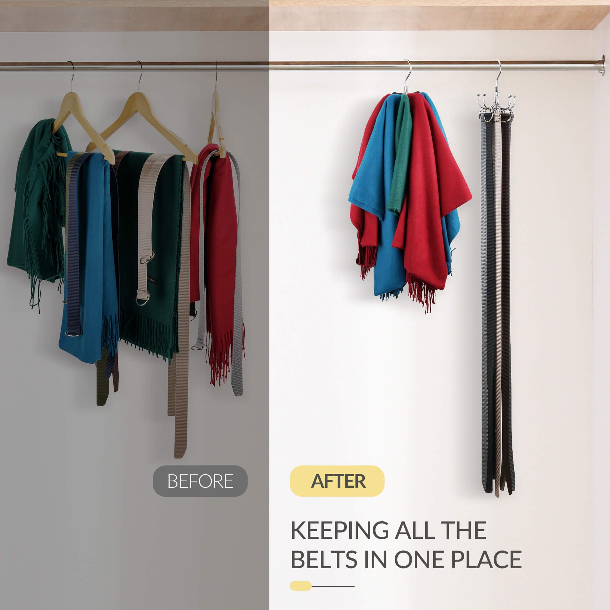 2 Pack Rotating Belt Hanger - Space Saving Closet Organizer with 48 Belt Capacity - Heavy Duty Belt Rack for Hanging Belts, Ties, Scarves - Perfect for Bedroom, Closet & Dorm Organization