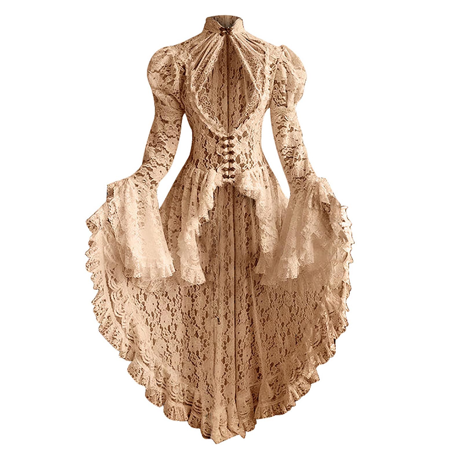 Attine Medieval Renaissance Dresses for Women - Vintage Victorian Lace Dress with Flare Sleeves | Gothic Steampunk Court Gown for Cosplay, Renaissance Fairs & Themed Parties