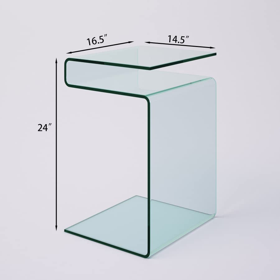 Modern S-Shaped Nightstand with Glass Top & Storage Shelves - Stylish Bedside Table for Bedroom, Compact End Table for Living Room - Perfect for Small Spaces, Apartments & Dorm Rooms
