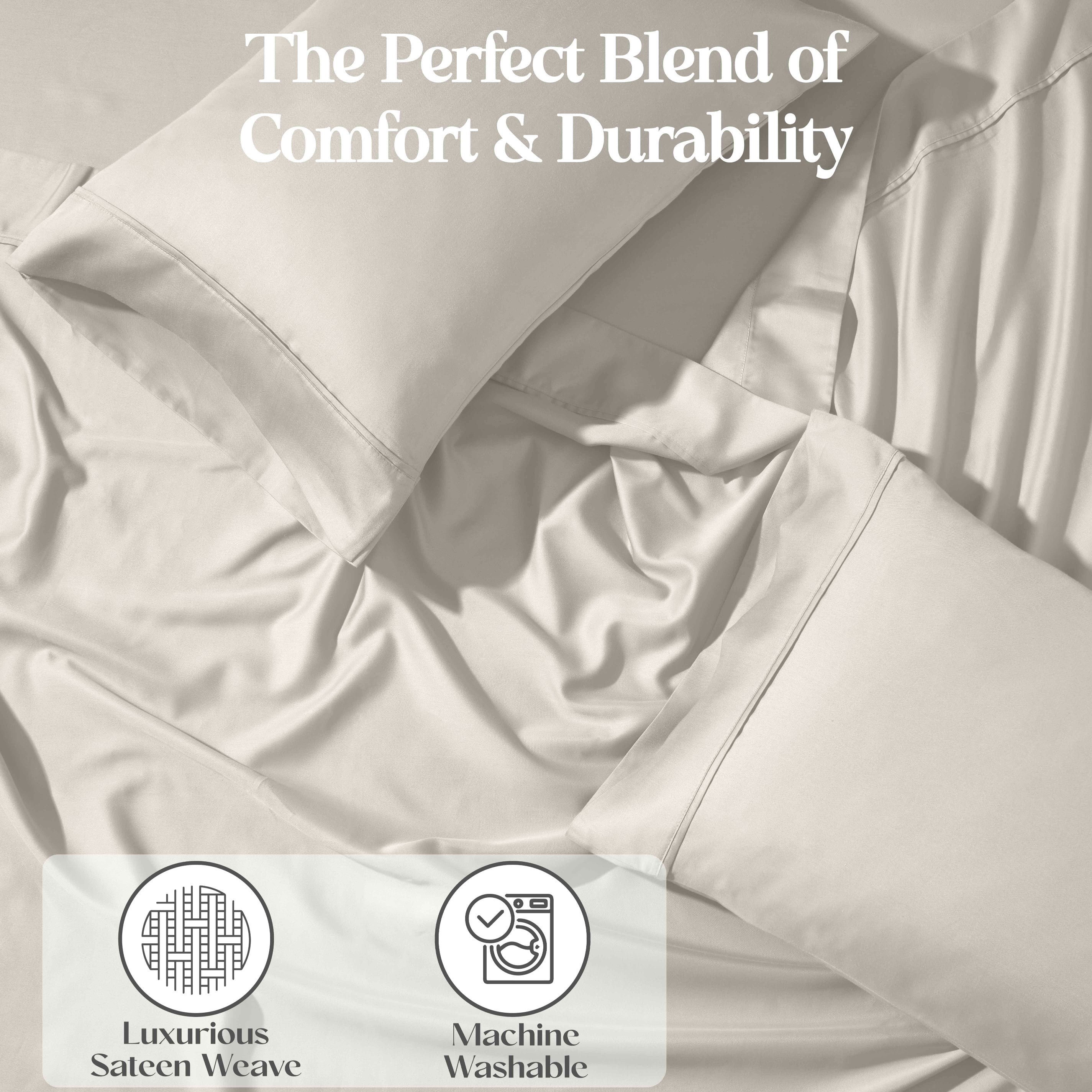 1200 Thread Count Cotton Rich Solid Deep Pocket Bed Sheet Set - Queen Size, Ultra Soft & Breathable - Perfect for Luxury Hotels, Guest Rooms & Master Bedrooms