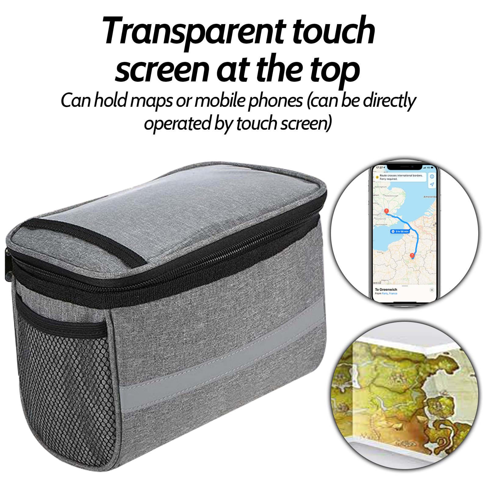 Reflective Bike Frame Bag - Waterproof Bicycle Handlebar Storage Pouch with Phone Holder for Outdoor Hiking, Cycling & Commuting (8.46x5.31x6.49 inches, Gray) - Perfect for Road Bikes, Mountain Bikes & Urban Cycling Accessories