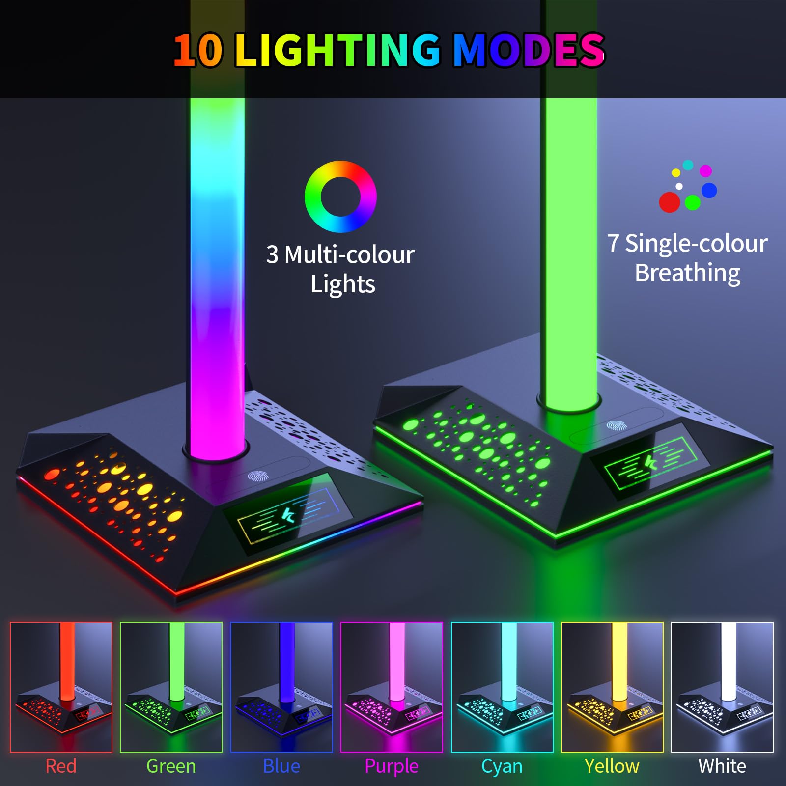 RGB Gaming Headphone Stand with Dual USB Chargers & Cool LED Lights - Premium PC Gaming Accessories for Men, Boys & Gamers - Perfect Headset Holder for Desk Setup, Streaming & Esports Gaming
