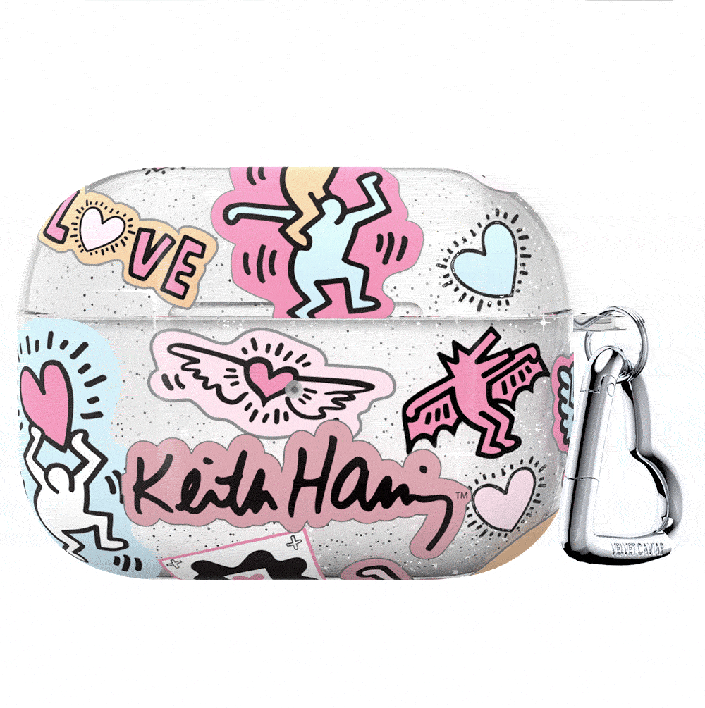 Keith Haring Pastel Glitter AirPods Case - Cute Protective Cover for AirPods 1/2/3 & Pro - Trendy Accessory for Music Lovers & Fashion Enthusiasts - Perfect Gift for iPhone Users