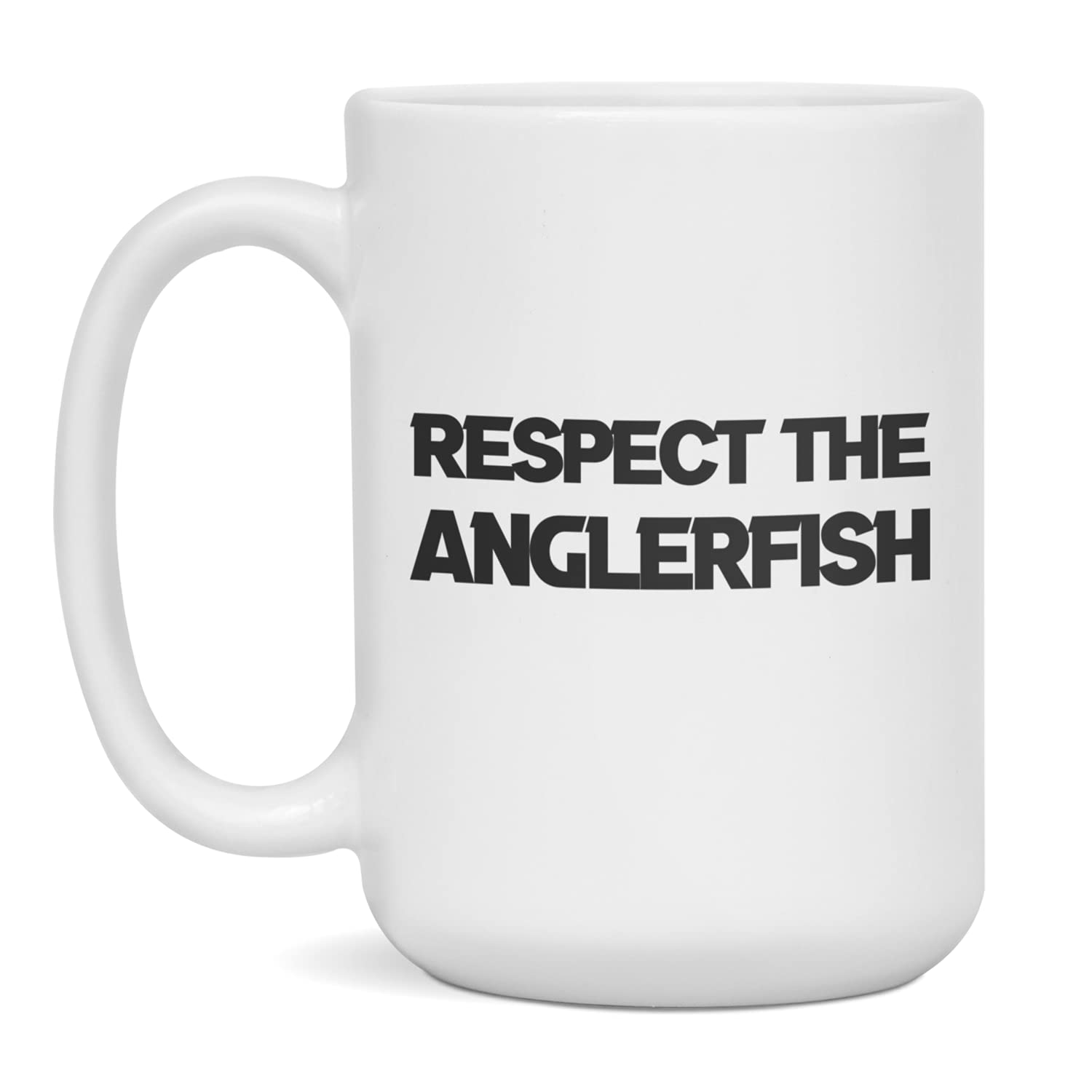 Respect the Anglerfish 15oz Ceramic Coffee Mug - Funny White Tea Cup with Handle for Office, Home & Gifts - Unique Fish Design for Coffee Lovers & Marine Life Enthusiasts
