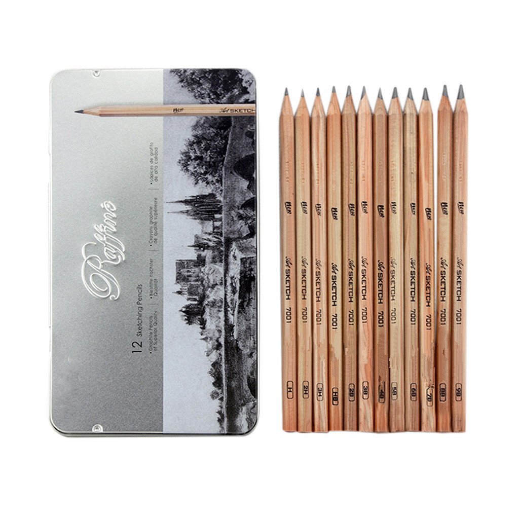 Starsource 12-Piece Sketching Kit with Wooden Pencils & Tin Box - Perfect for Beginners & Artists