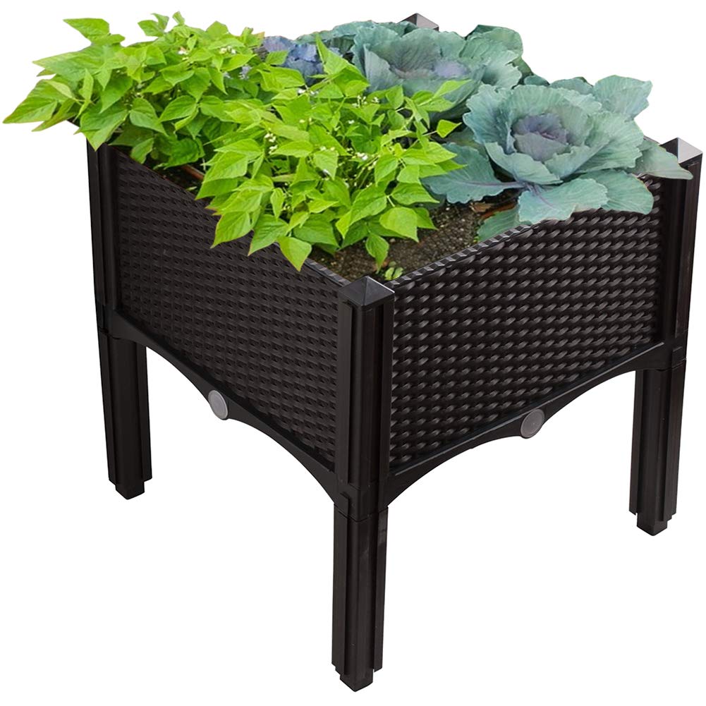 Stackable Modular Raised Planter Kit - 4-Piece Brown Garden Bed for Flowers, Vegetables & Herbs - Perfect for Patio, Balcony & Small Spaces