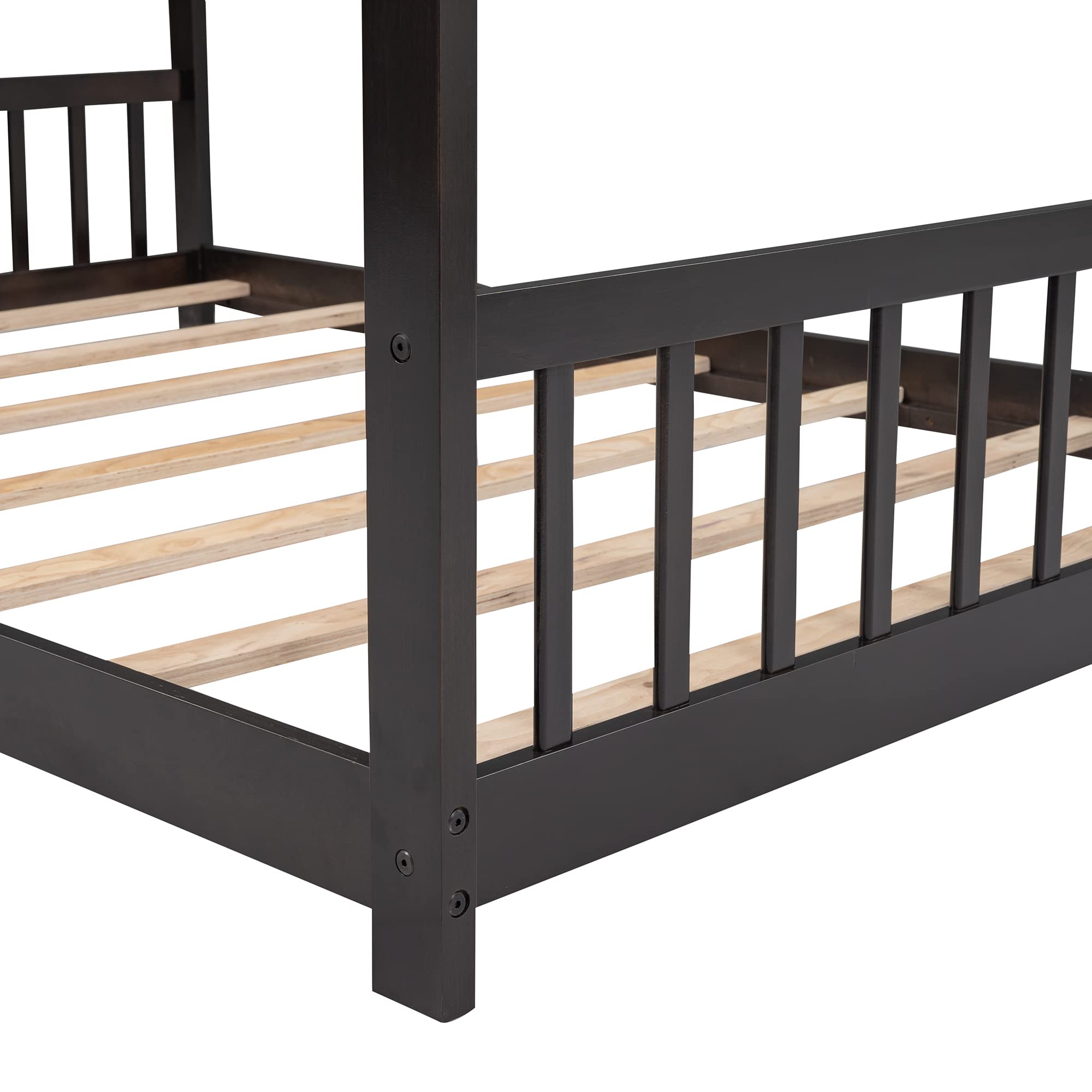 Montessori Floor Bed Frame for Kids - Full House Wood Platform Bed with Headboard & Footboard, No Box Spring Needed (Espresso) - Perfect for Toddler Rooms, Montessori Classrooms & Safe Sleep Spaces