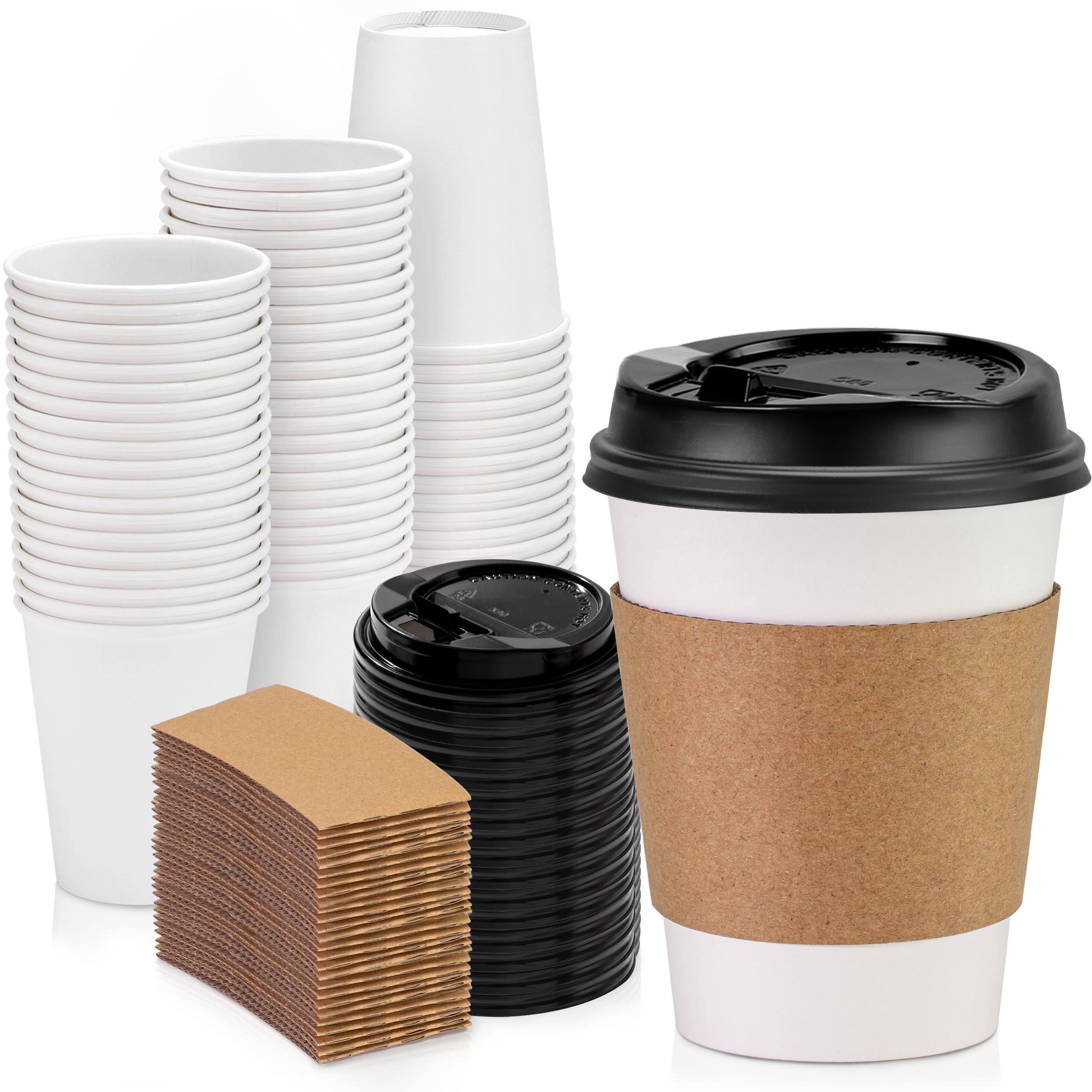500 Pack 12 oz Disposable Coffee Cups with Lids & Sleeves - Leak-Proof To-Go Paper Cups for Hot Beverages - Durable Eco-Friendly Coffee Cups for Home, Office, Party & Meal Prep - Perfect for Coffee Shops, Cafes, and Takeout Services