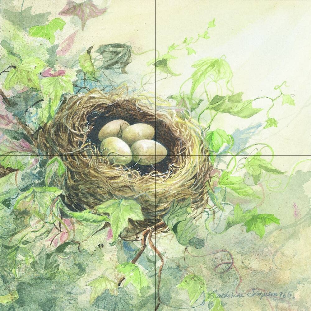 Tile Mural Kitchen Backsplash - Finch Nest Design by Catherine Simpson | Beautiful Peel & Stick Wall Decor for Modern Home, Farmhouse, Apartment Renovation