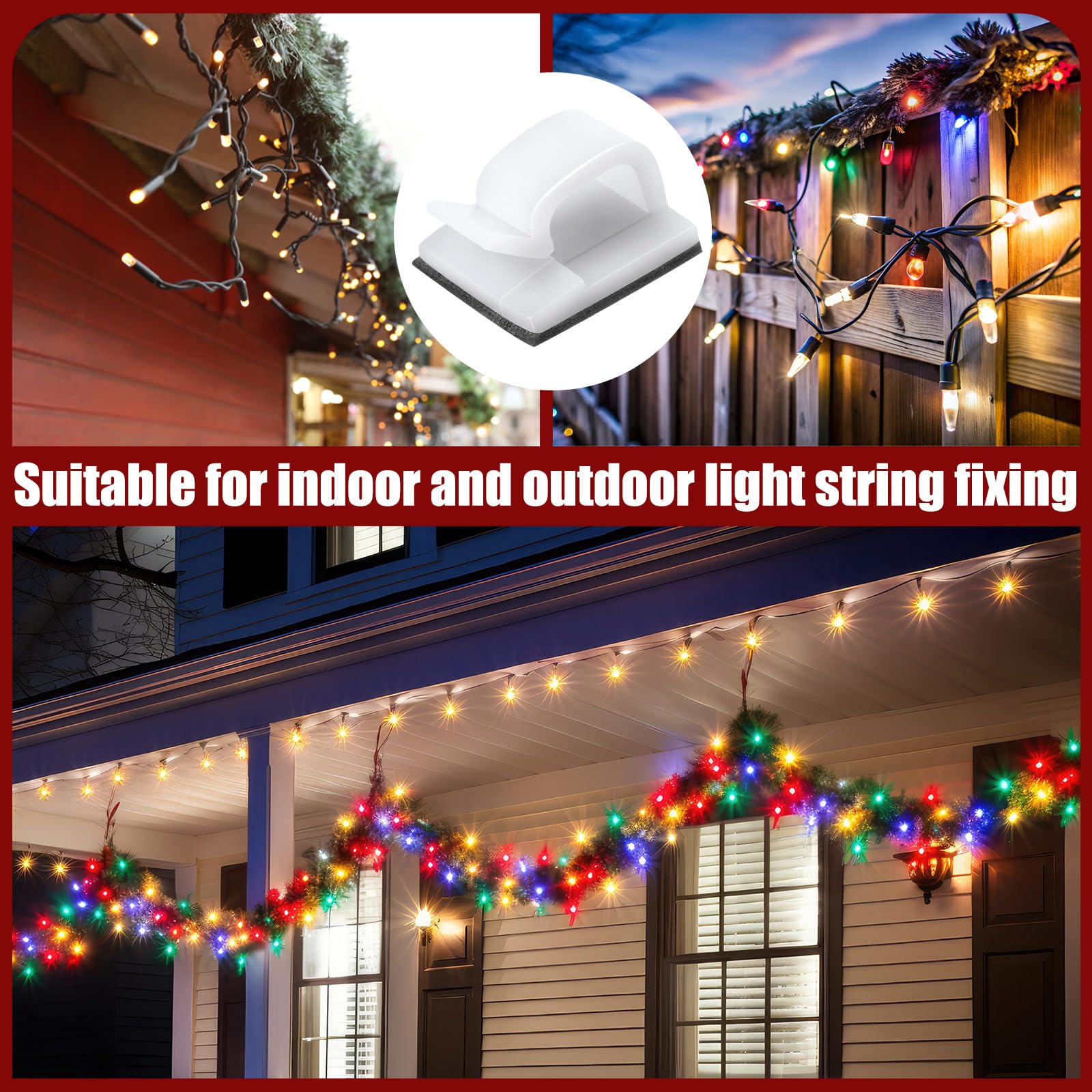 100-Pack Blulu Adhesive Cable Clips - Heavy Duty Wire Organizers for Home & Office, Outdoor String Light Hooks, Cord Management Solution (Perfect for Christmas Decorations, Garage Organization & Desk Cable Management)