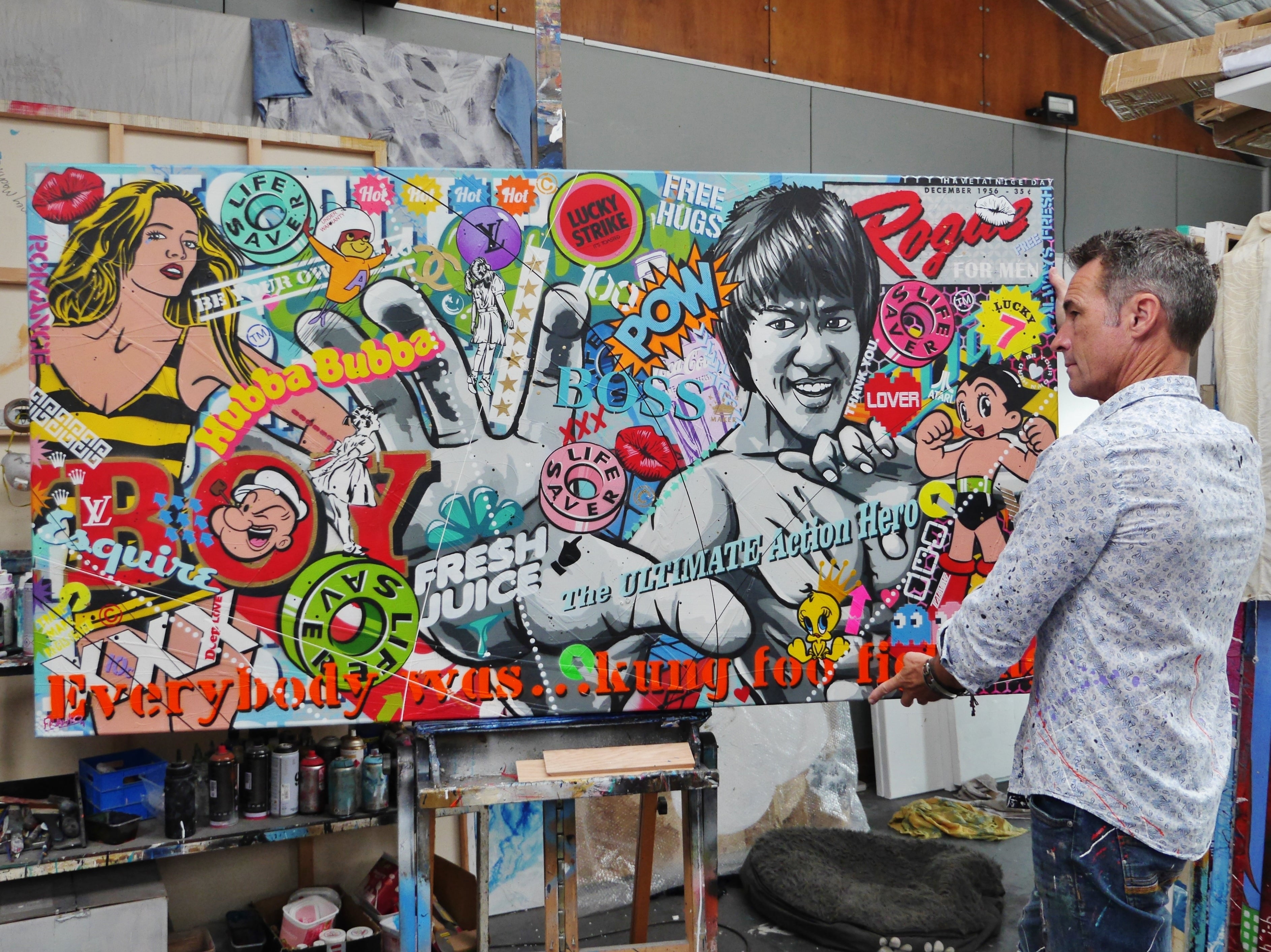 Rogue Bruce 190cm x 100cm Bruce Lee Textured Urban Pop Art Canvas - Modern Home Decor for Living Room, Bedroom & Office Wall Art