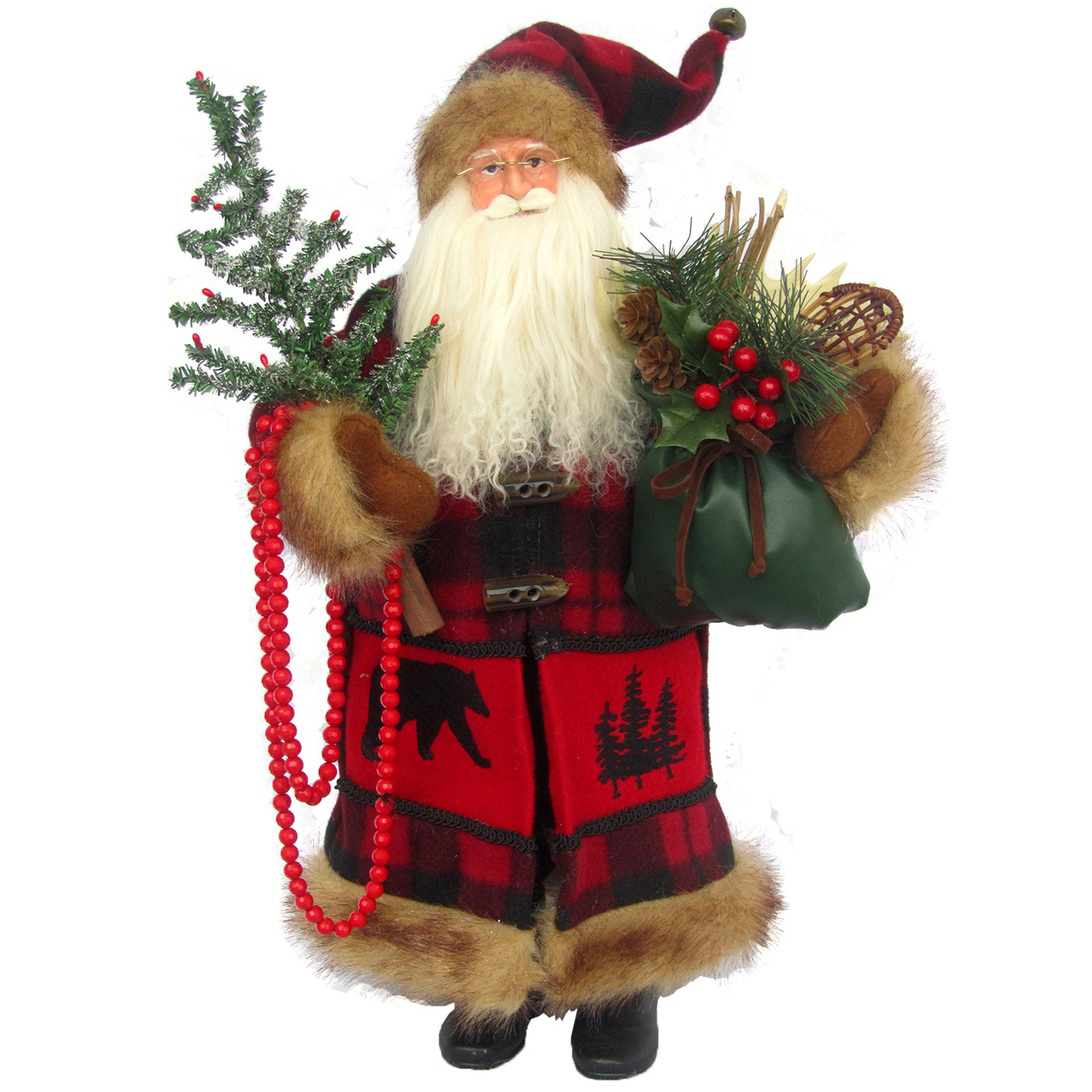 Buffalo Plaid Black Bear 18-Inch Christmas Santa Decoration - Perfect for Holiday Home Decor, Festive Party, and Seasonal Gift Giving