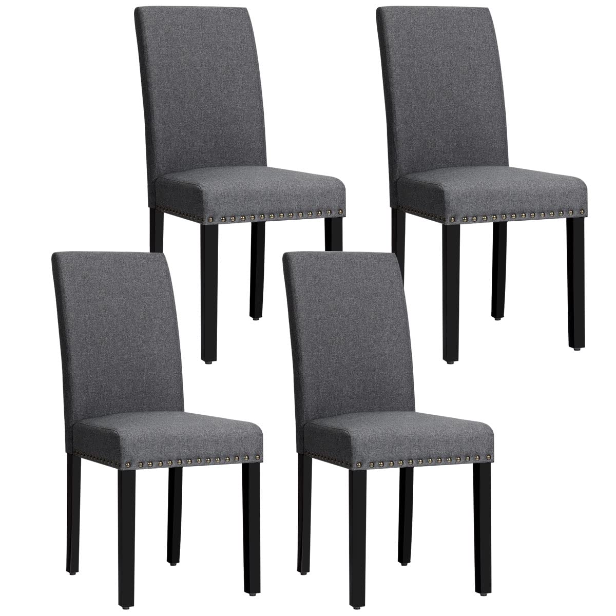 4-Piece Dark Grey Upholstered Dining Chairs Set - Armless Parsons Chairs with Rubber Wood Legs & Nailhead Trim - High Back Kitchen, Dining Room & Living Room Side Chairs - Perfect for Small Spaces, Breakfast Nooks & Formal Dining Areas