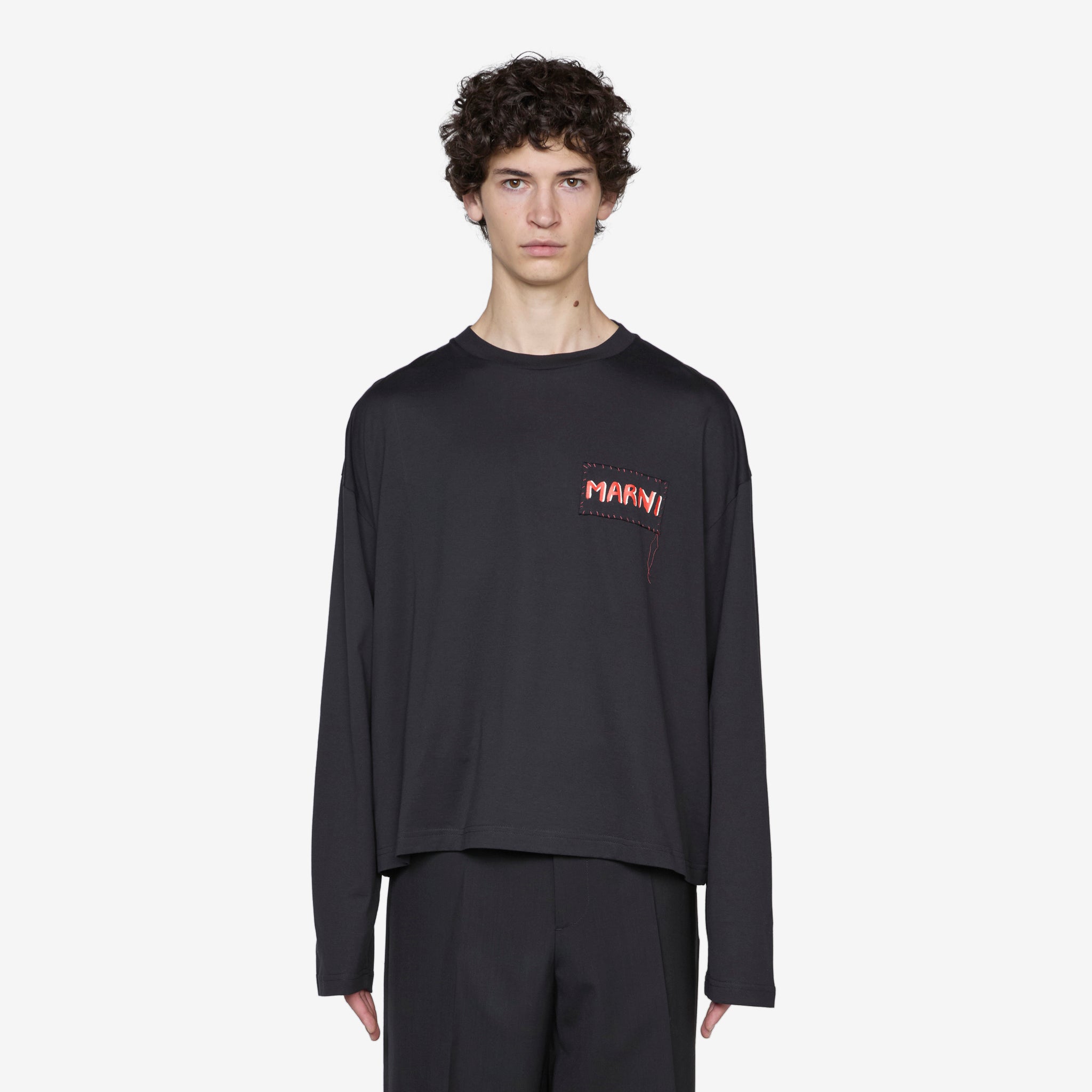 Stitch Logo Long Sleeve T-Shirt for Men - Black Cotton Crewneck Shirt | Casual Wear, Street Style & Everyday Outfits