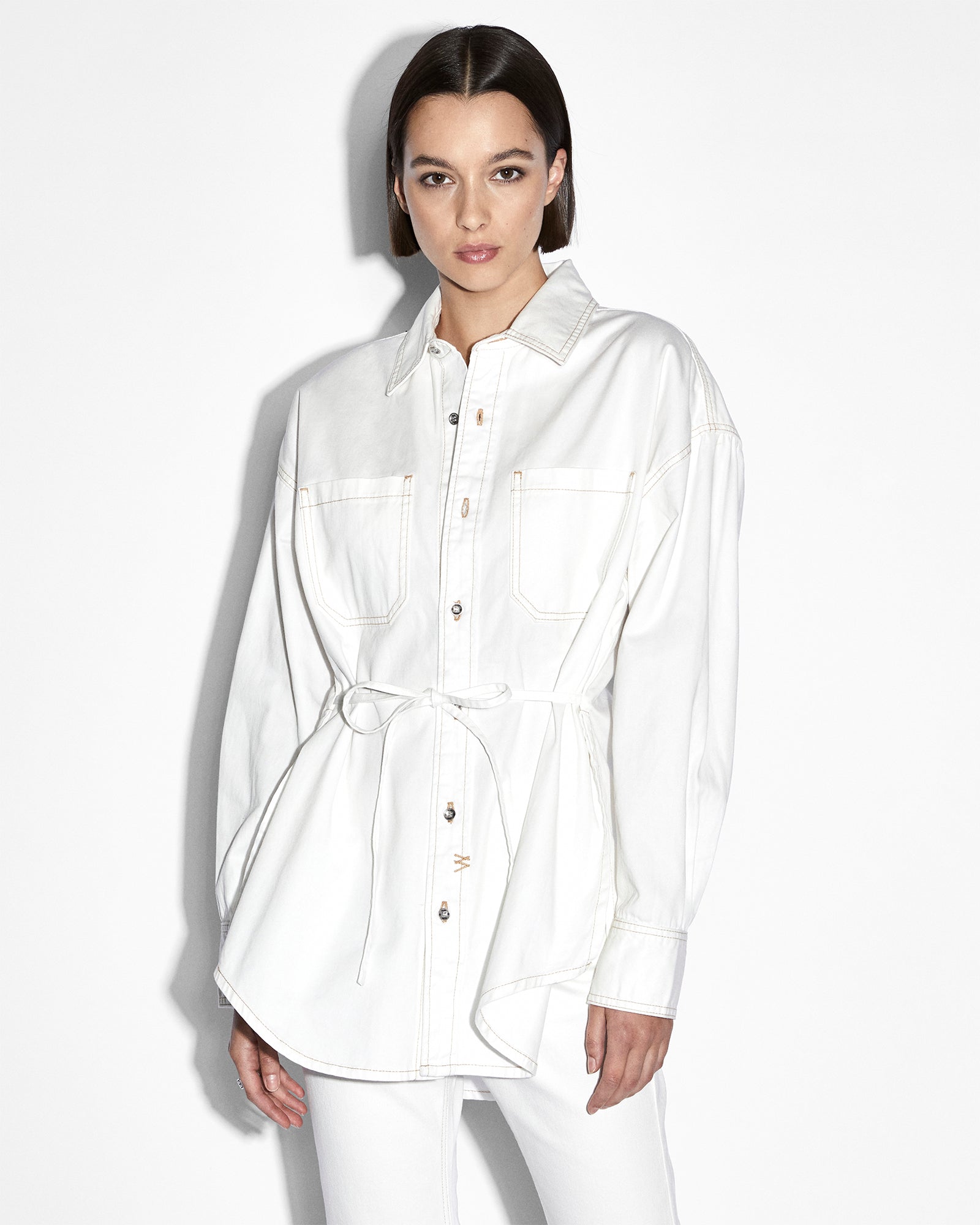 Oversized Tie Long Sleeve Shirt in Sugar Rush Color - Trendy Loose Fit Blouse for Women, Perfect for Casual Outings, Office Wear & Date Nights