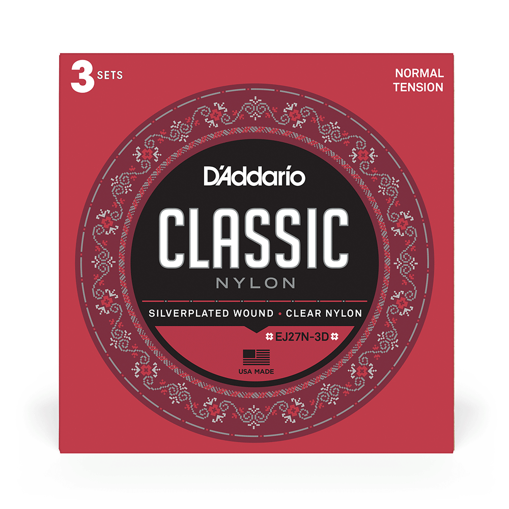 D'Addario EJ27N 3-Pack Classical Guitar Strings - Nylon Normal Tension for Warm Tone | Perfect for Beginners, Professionals & Live Performances