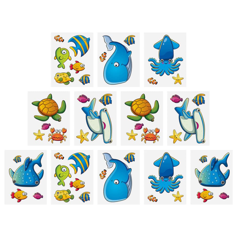 Operitacx 12Pcs Non-Slip Bathtub Stickers - Sea Animal Shower Treads, Anti-Skid Safety Stickers for Bathroom, Tub & Shower Floors - Perfect for Kids Bath Time & Wet Surface Safety