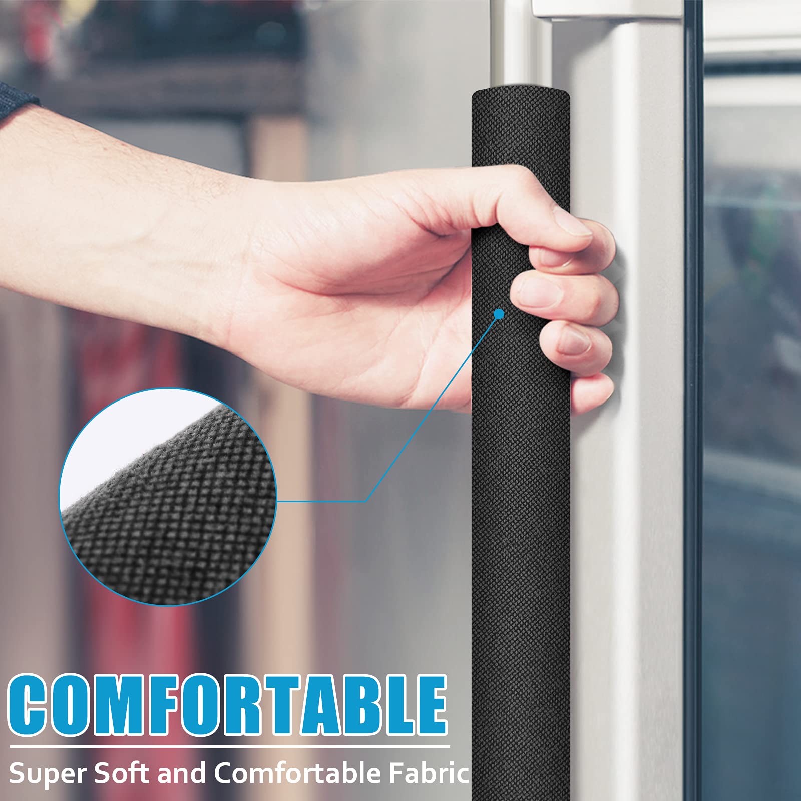 6-Pack Refrigerator Door Handle Covers - Washable & Trimmable Fridge Handle Protectors - Eliminate Dirty Handprints - Black Kitchen Decor Accessories - Perfect for Modern Kitchens & Busy Families