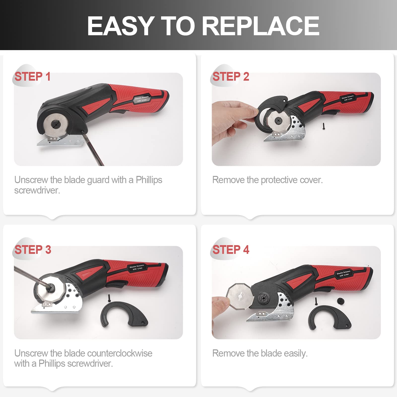 Replacement Blades for Worx Zipsnip Electric Scissors - Compatible with RC2600K, RC2601, RC2602, WX080L, WX081 Models - Perfect for DIY Projects, Crafting & Home Repairs