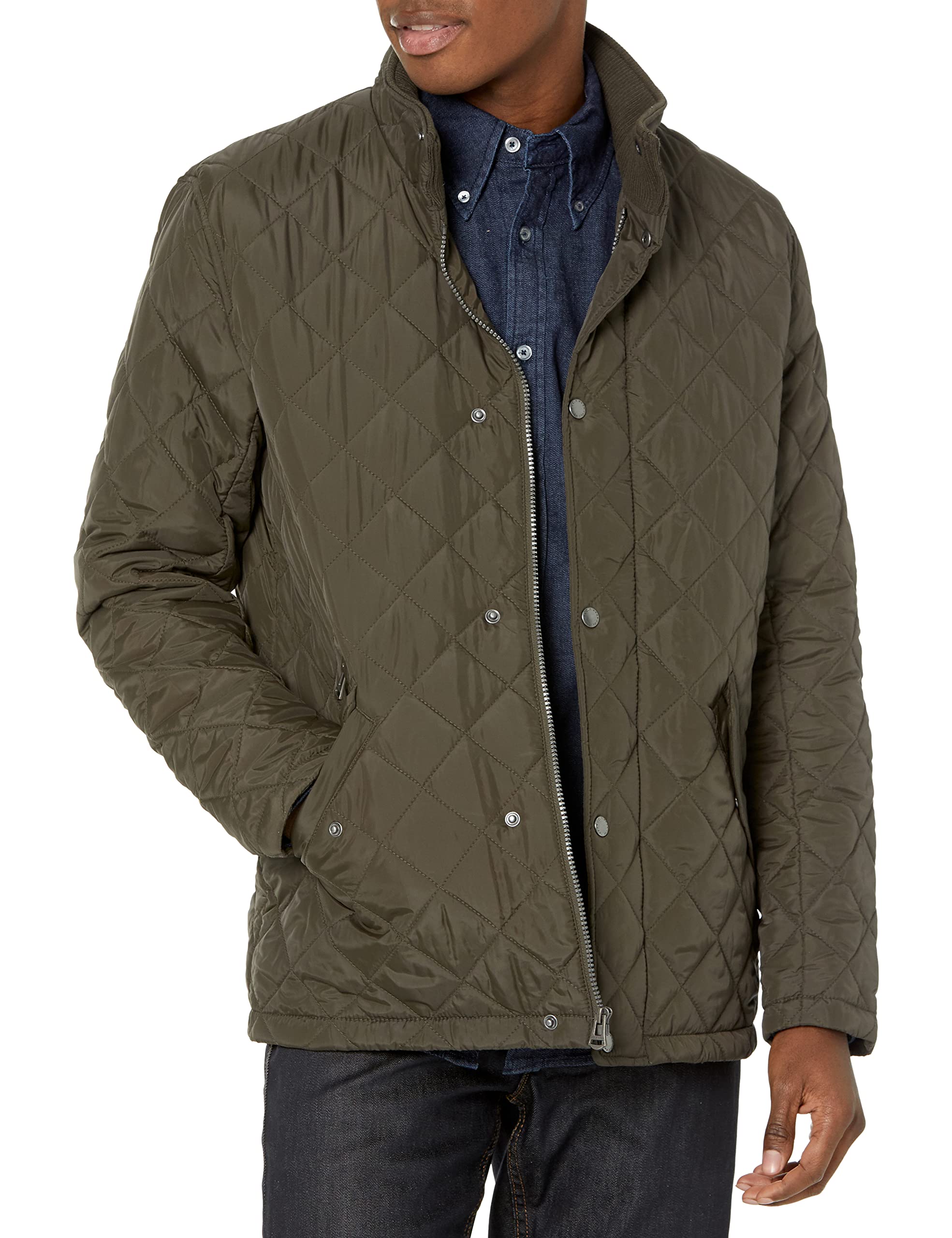 Cole Haan Men's Stand Collar Quilted Jacket - Lightweight Winter Coat for Business & Casual Wear | Water-Resistant & Warm Puffer Jacket for Office, Travel & Outdoor Activities