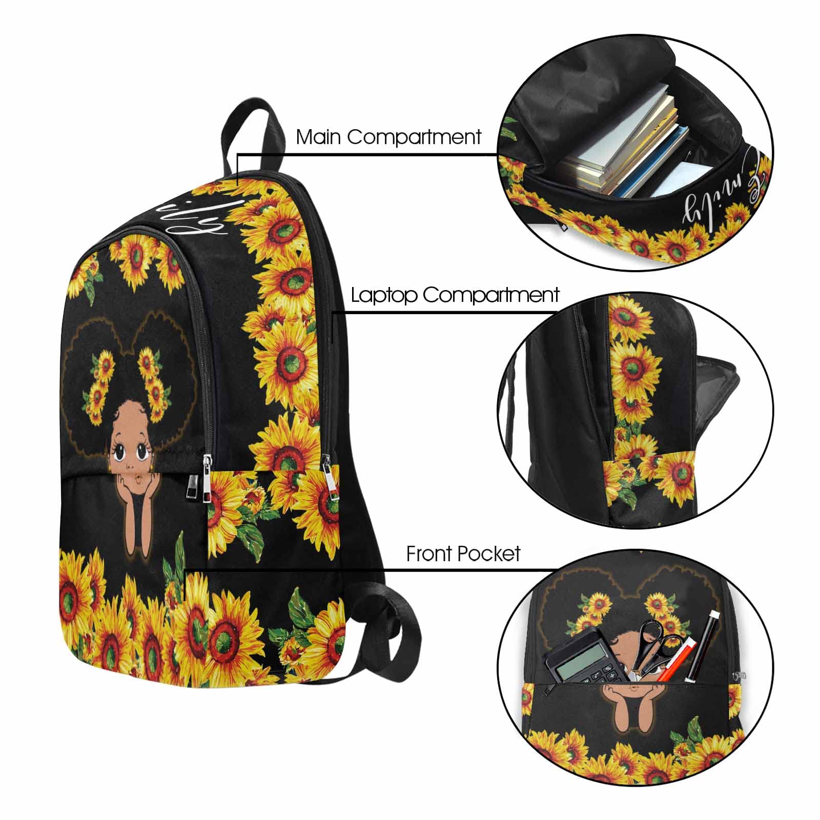 Personalized Name Backpack for Kids - Sunflower Themed Unisex School Bookbag for Boys & Girls | Perfect for School, Travel & Daily Use