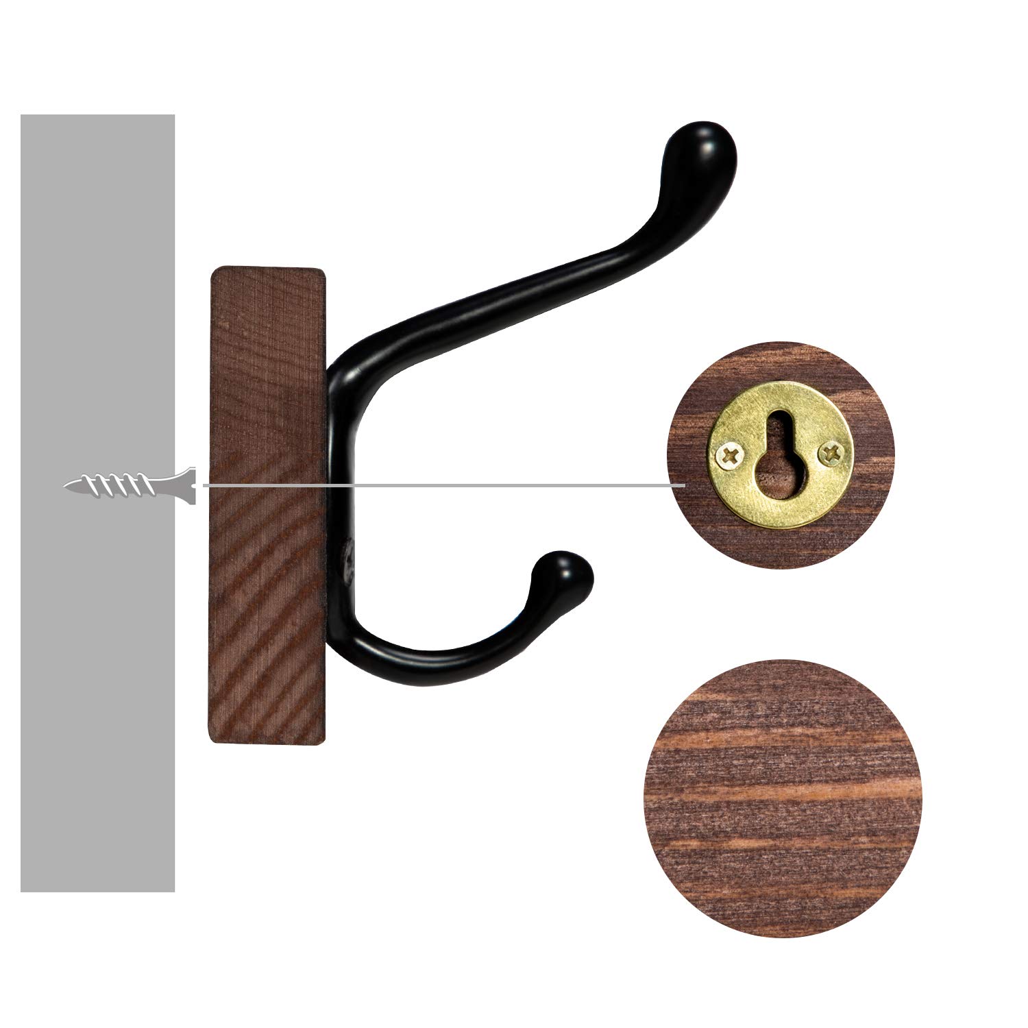 Y&ME YM Rustic Coat Rack Wall Mounted - 2 Pack Solid Wood Entryway Coat Hooks with 4 Metal Hooks - Farmhouse Style Hat & Coat Hanger for Clothes, Towels, Purses & Robes - Perfect for Bathroom, Bedroom, Mudroom & Hallway Organization