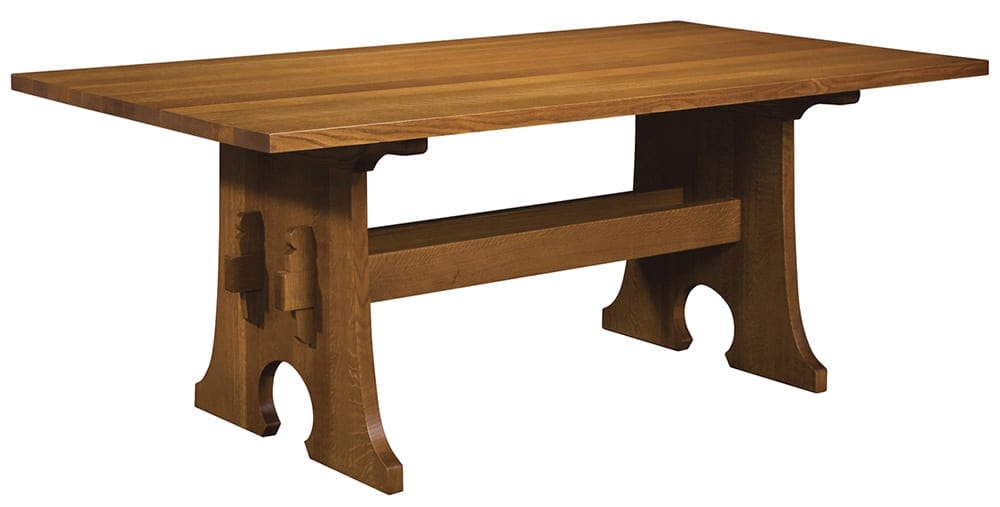 Rustic Keyhole Trestle Dining Table - Solid Wood Farmhouse Table for Kitchen, Dining Room & Outdoor Entertaining