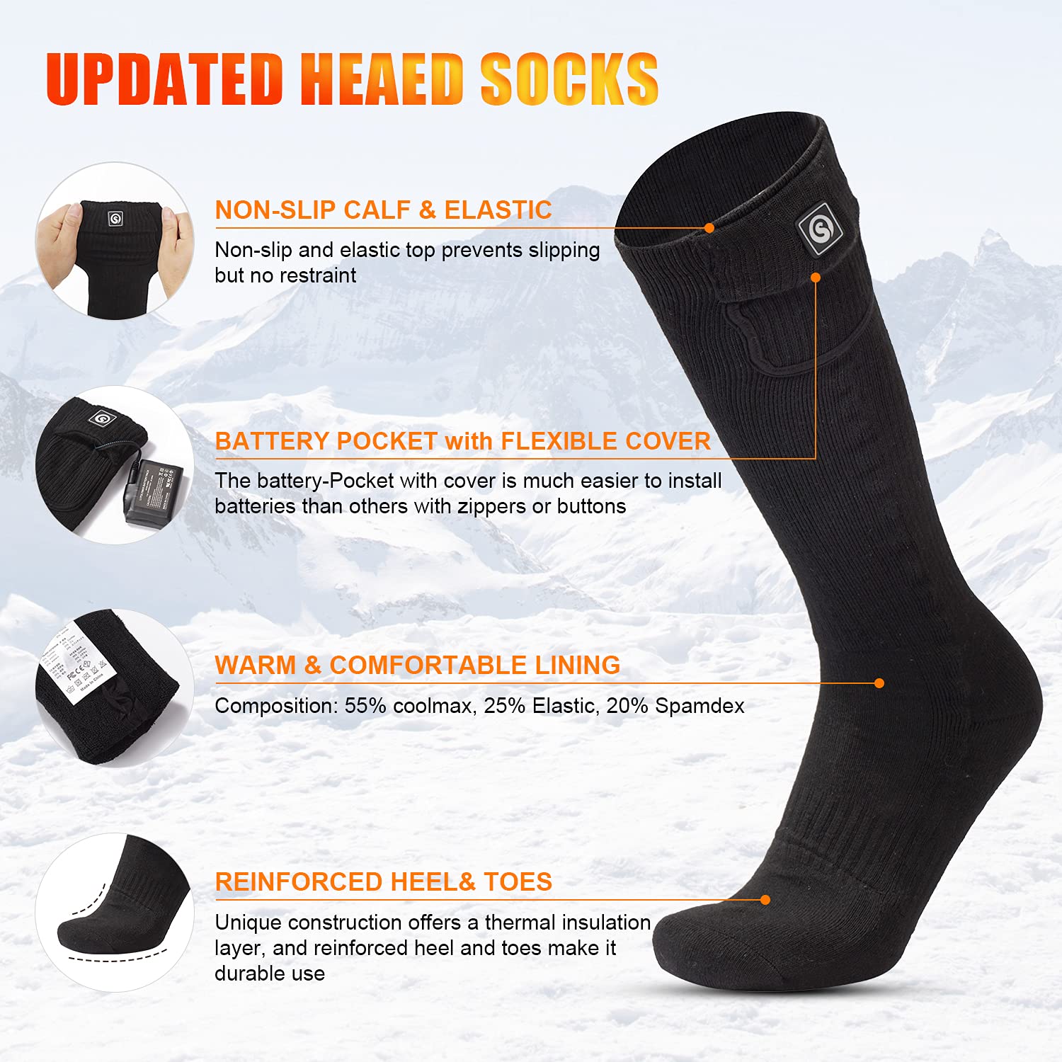 SAVIOR HEAT Rechargeable Electric Heated Socks for Men & Women - Battery Powered Thermal Winter Socks for Skiing, Snowboarding, Hiking, Camping, Hunting & Outdoor Activities - Keep Feet Warm in Extreme Cold Weather