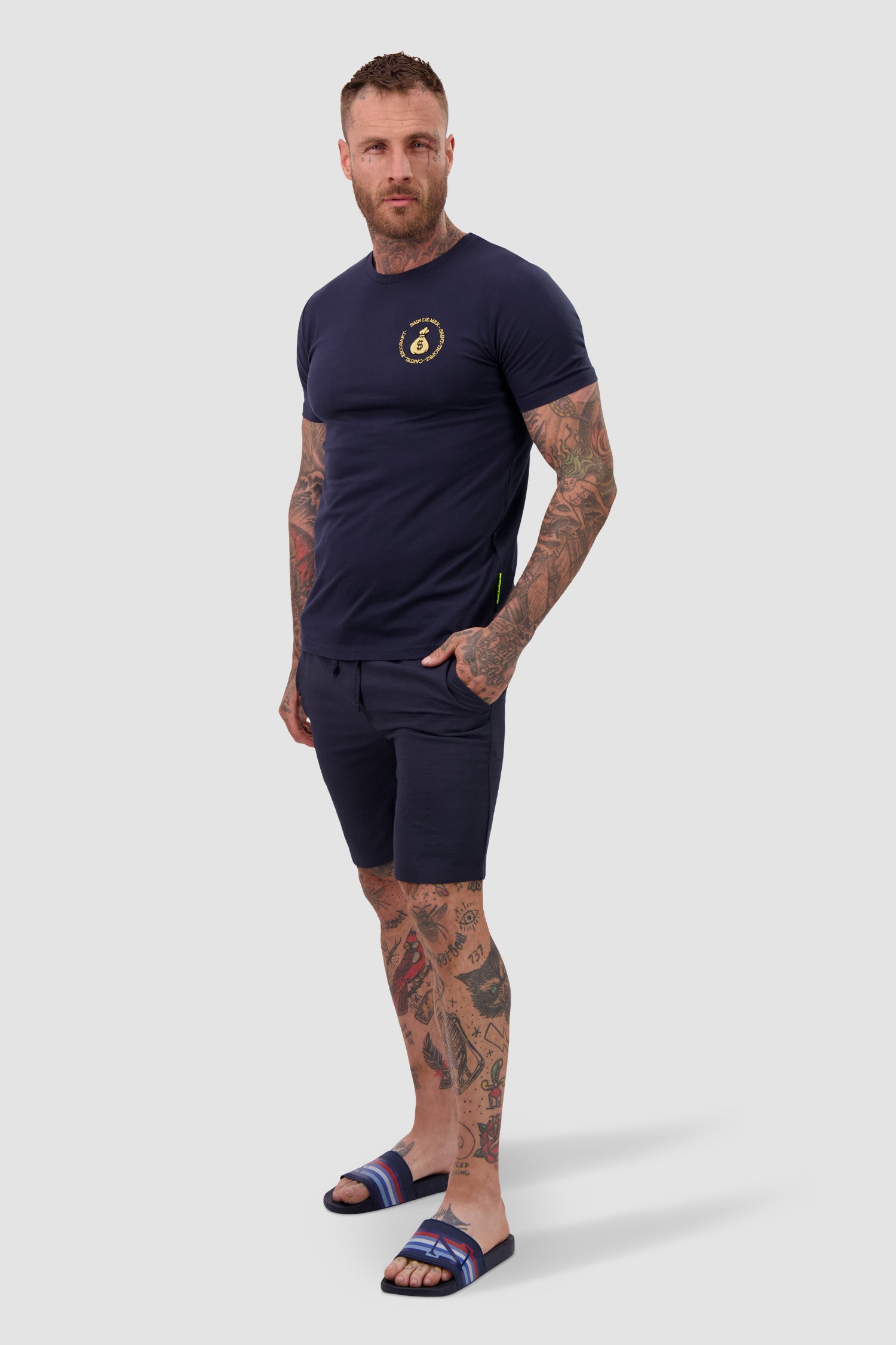 Bain de Mer Navy Escobart Cartel Graphic T-Shirt for Men - Stylish Casual Streetwear for Everyday Wear & Outings