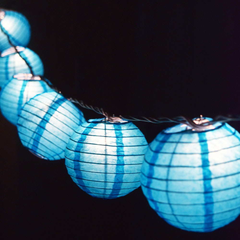 4 Pack Turquoise Round Paper Lanterns with Even Ribbing - Hanging Party Decorations for Weddings, Baby Showers & Indoor/Outdoor Events (String Lights Sold Separately)