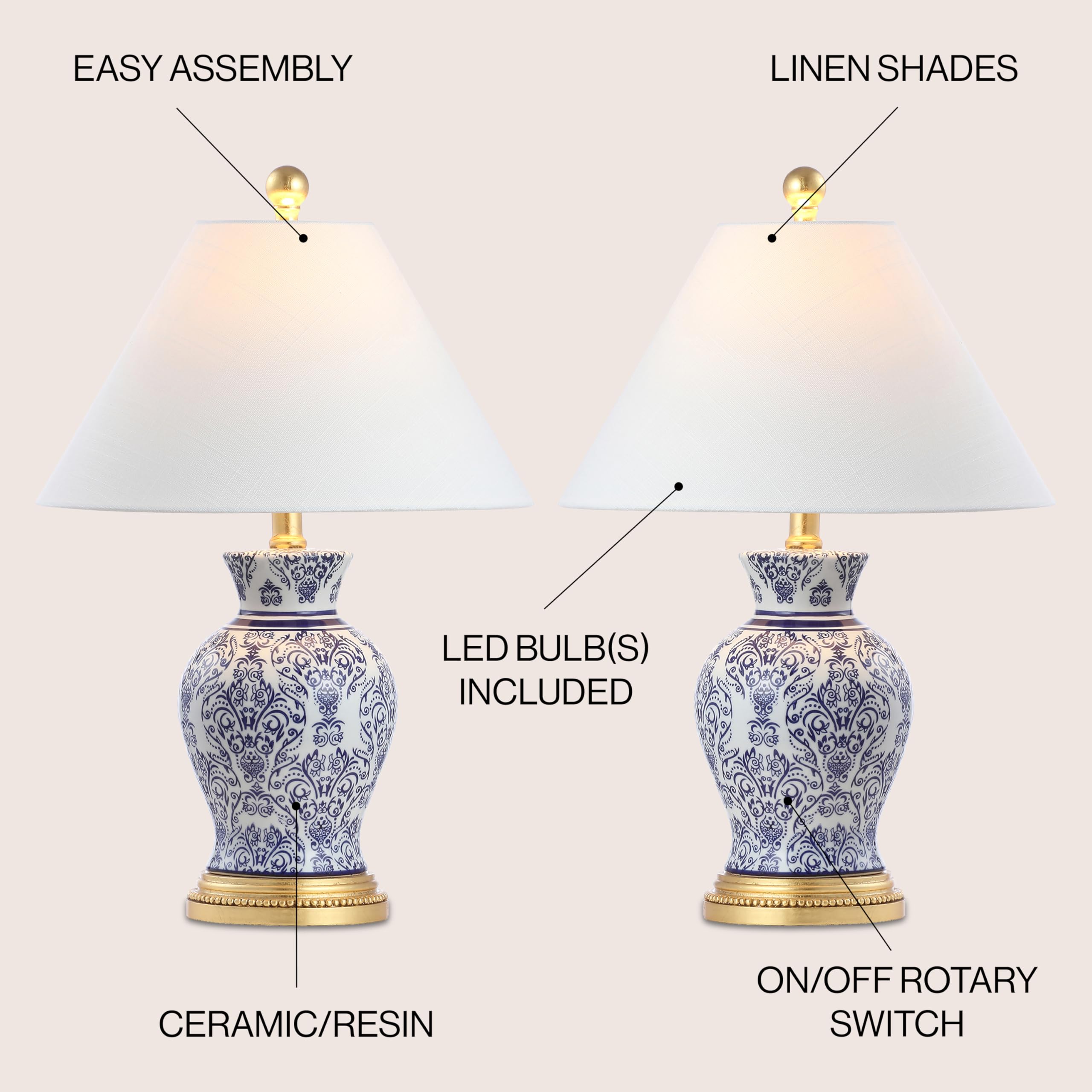 JONATHAN Y JYL6606A-SET2 Set of 2 Modern Farmhouse Table Lamps - 21