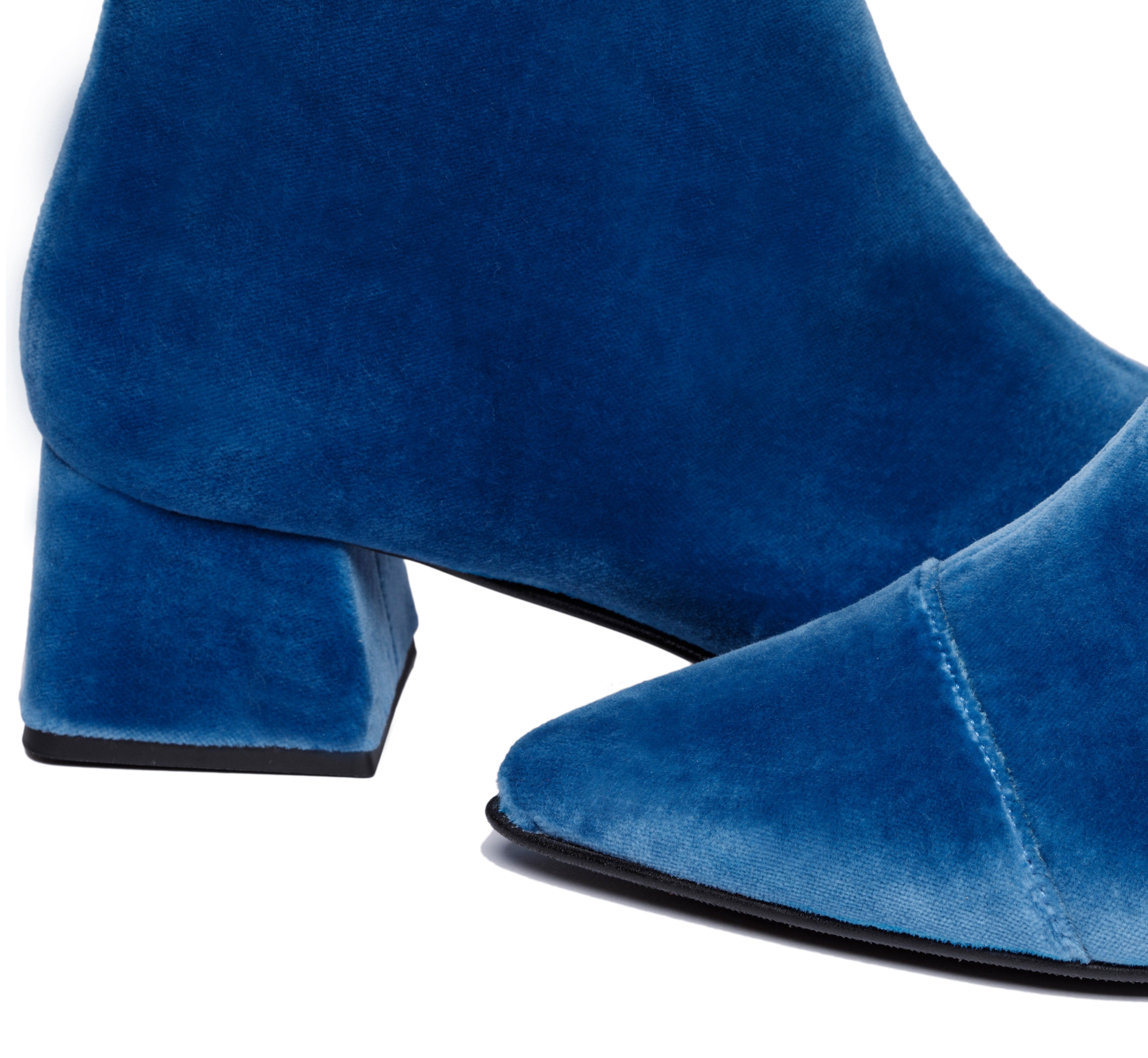 Vegan Velvet Ankle Boots for Women - Soft Blue Dahlia Color | Comfortable & Stylish Fall/Winter Shoes for Casual Outfits & Office Wear