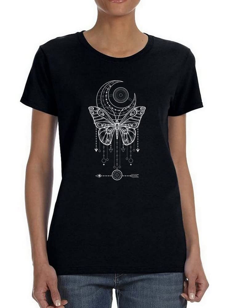 Butterfly with Moon and Arrows Women's T-Shirt - Trendy Graphic Tee for Casual Wear, Street Style & Festival Outfits