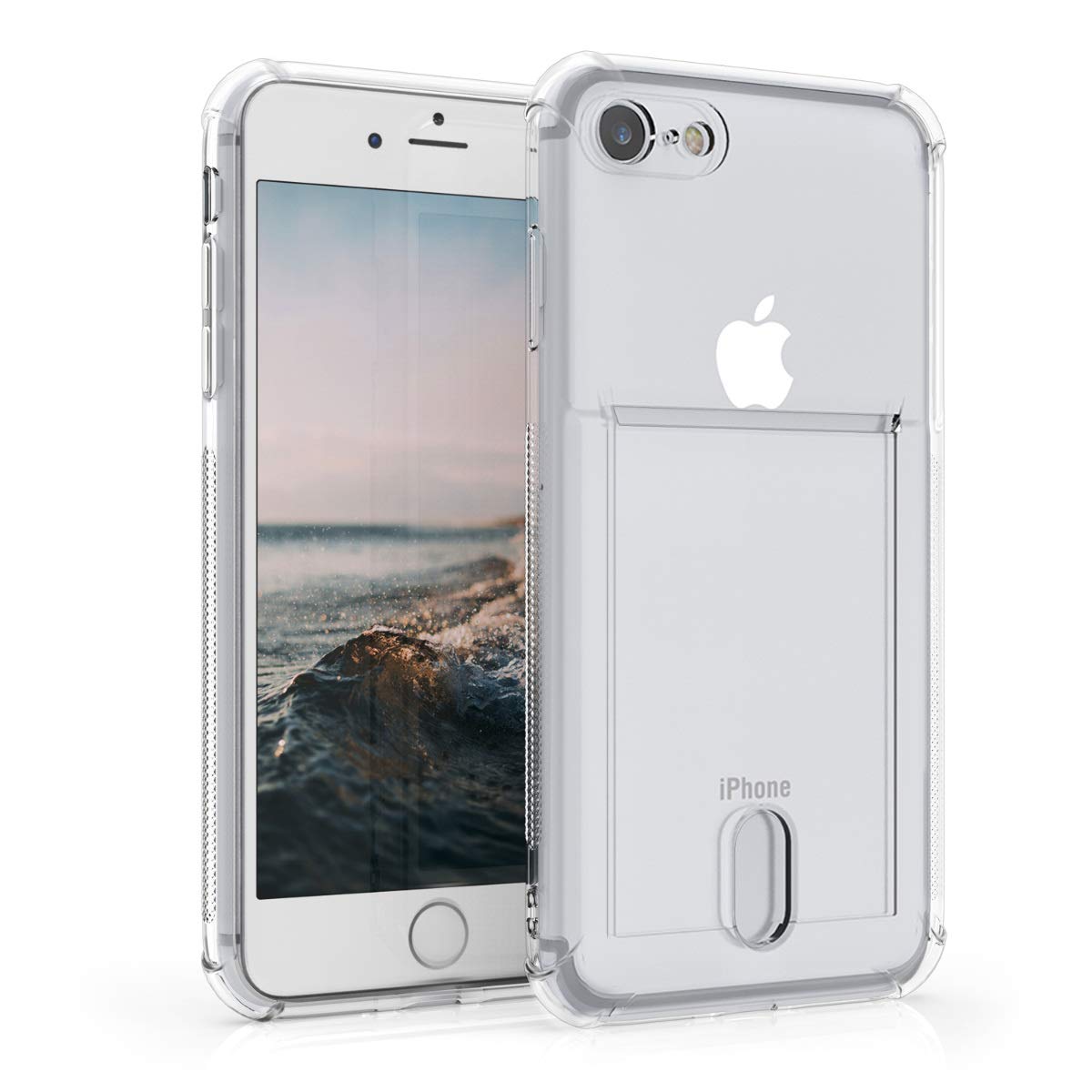 kwmobile Crystal Clear TPU Case for iPhone SE (2022/2020) & iPhone 8/7 - Slim Protective Phone Cover with ID Card Slot - Shockproof Transparent Case for Everyday Use & Travel