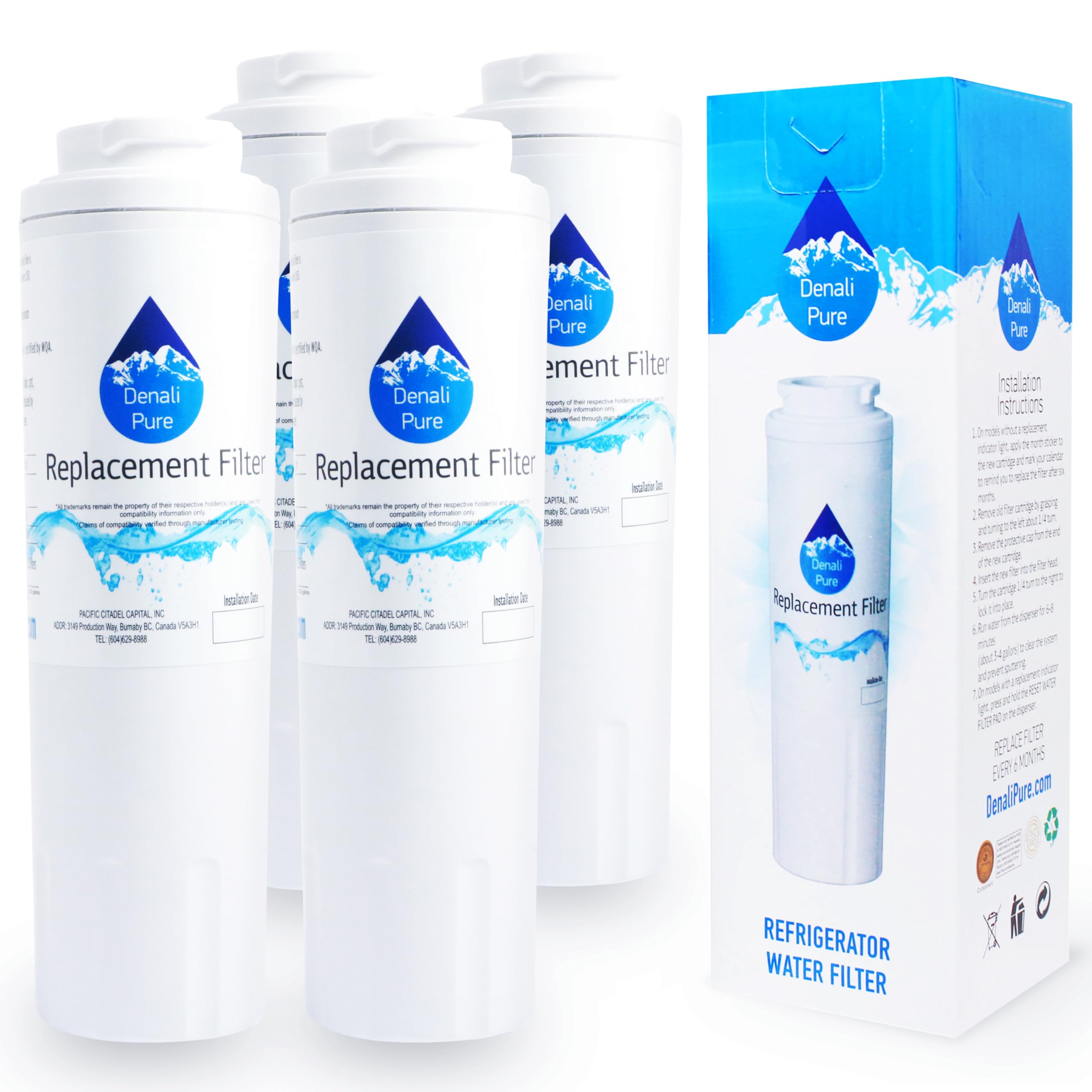 4-Pack Whirlpool GX5FHTXVY Refrigerator Water Filter Replacement - Compatible with Whirlpool 4396395 Fridge Water Filter Cartridge | Pure Drinking Water for Home & Office Use