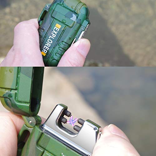 Double Arc Waterproof Lighter - USB Rechargeable Plasma Lighter for Outdoor Survival, Camping, Hiking & Emergency Use - Windproof Flameless Electronic Cigarette Lighter Gift Box (Blue)