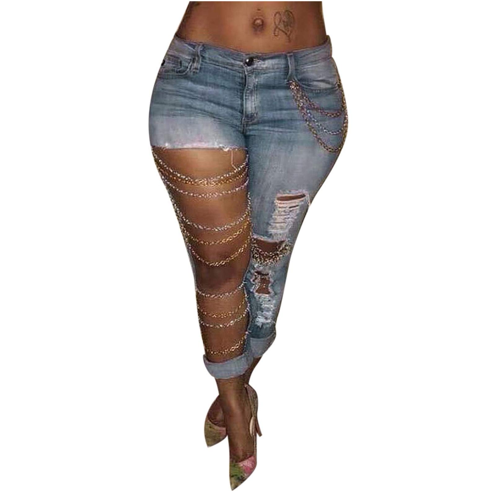 WUAI Women's High Waisted Skinny Ripped Jeans - Distressed Denim Pants with Stretch for Comfort | Perfect for Casual Outfits, Date Nights & Streetwear Fashion