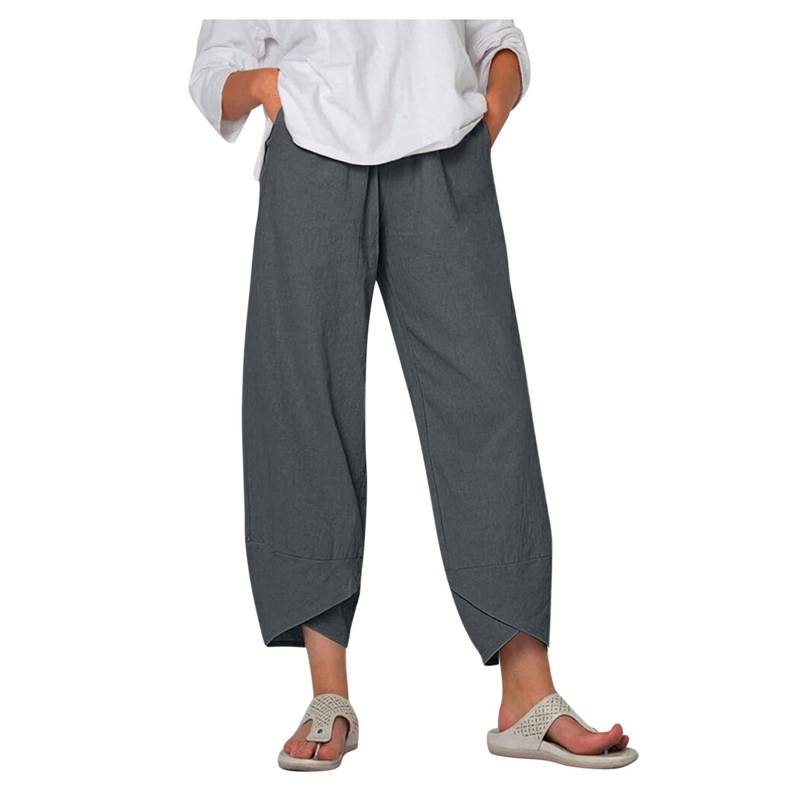 AIHIHE Women's Plus Size Summer Travel Pants - Loose Comfortable Wide Leg Cropped Trousers with Pockets & Floral Print | Perfect for Casual Outings, Vacations & Warm Weather Wear