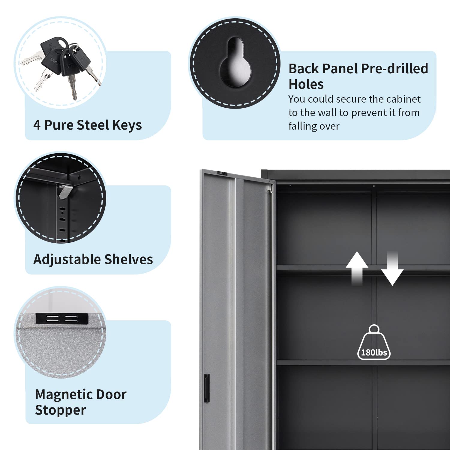 71 Inch Steel SnapIt Storage Cabinet with Locking Doors & Adjustable Shelves - Heavy Duty Metal Garage Cabinet for Tools, Office & Home Organization - Perfect for Workshop, Garage, Basement & Utility Room Storage