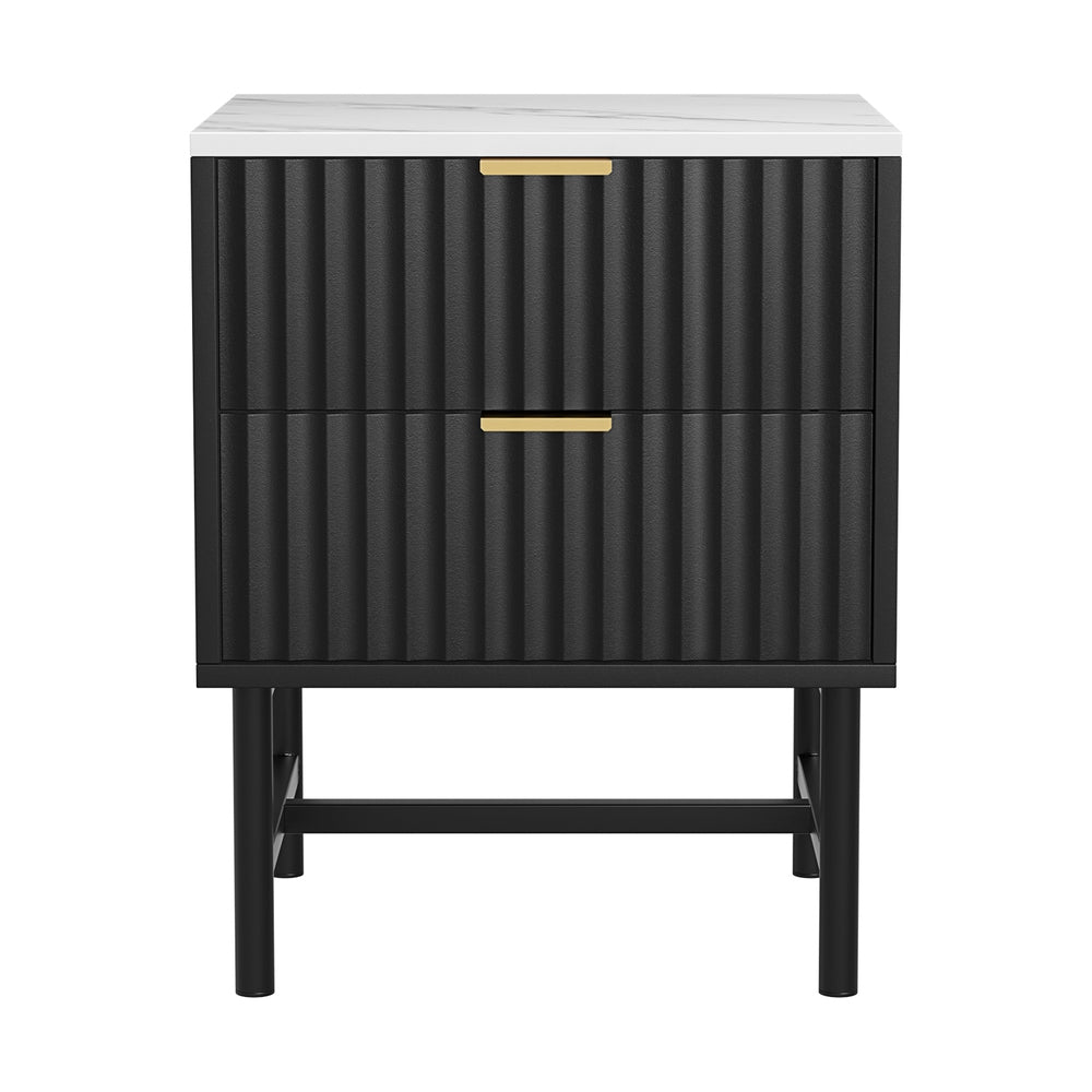 Premium Black Bedside Table with 2 Drawers - Nightstand with Storage for Bedroom, Living Room & Office - Modern Side Table for Small Spaces