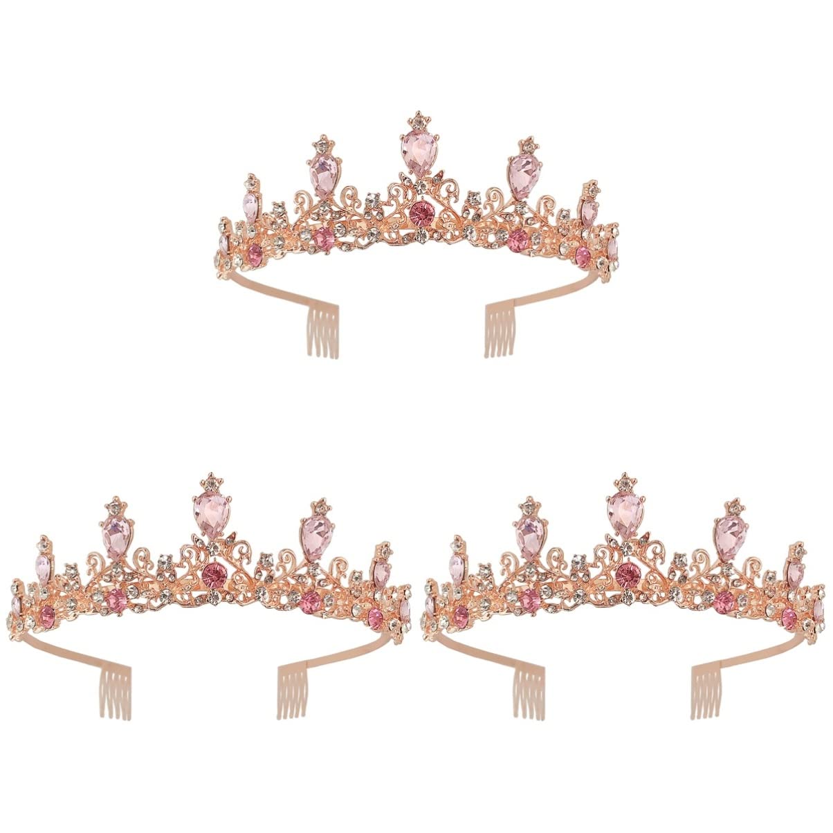 FRCOLOR 3-Piece Girls Princess Crown Set - Crystal Tiara Headband for Kids, Women, Brides | Perfect for Weddings, Birthdays, Pageants & Special Occasions