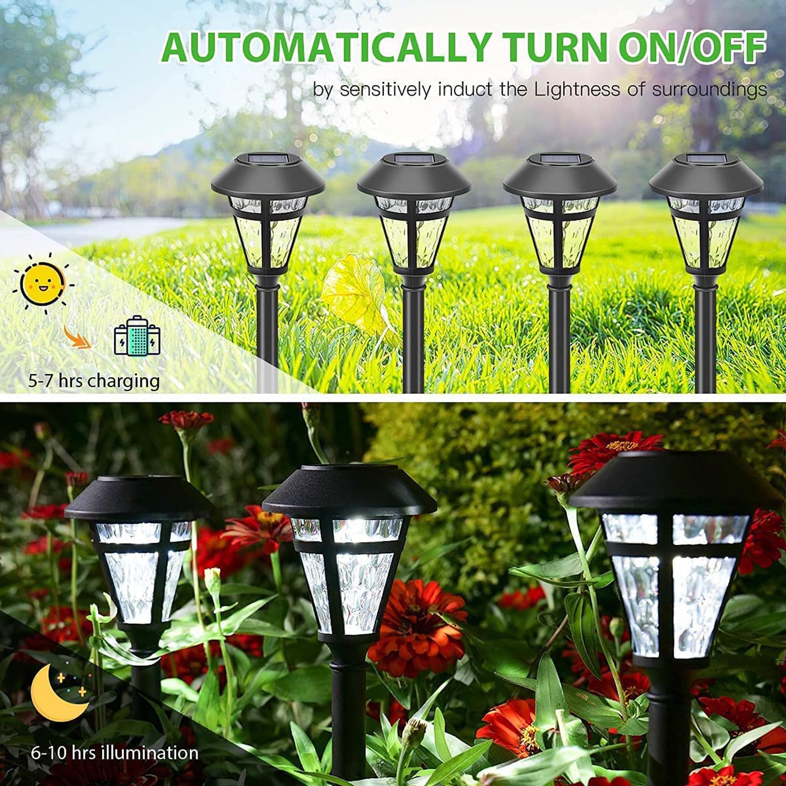 12 Pack Solar Pathway Lights Outdoor Waterproof - LED Landscape Lighting Auto On/Off Dusk to Dawn - Cold White Solar Garden Lights for Walkway, Sidewalk, Lawn, Patio, Yard - Perfect for Garden Decor, Driveway Lighting & Backyard Illumination