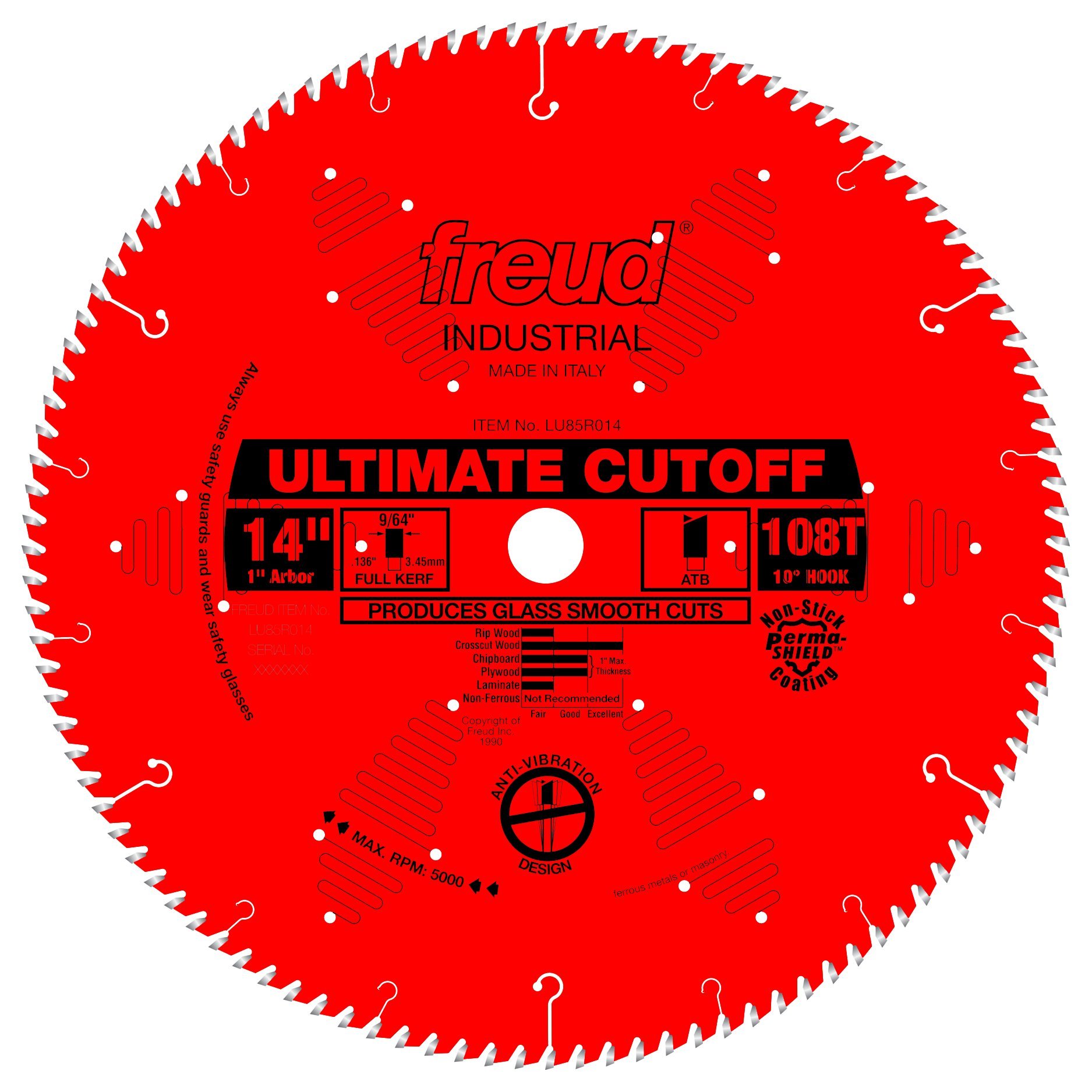 Freud 14-Inch 108-Tooth Ultimate Cut-Off Saw Blade LU85R014 - Premium Multi-Material Cutting Disc for Wood, Metal & Plastic - Perfect for Miter Saws, Chop Saws & Table Saws