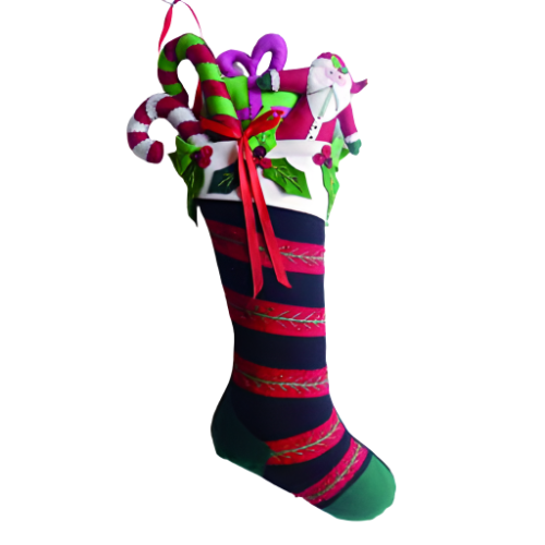 25 Pack Black Christmas Stockings with Santa & Gifts Design - Holiday Decor for Fireplace Mantel, Tree, and Festive Home Decoration